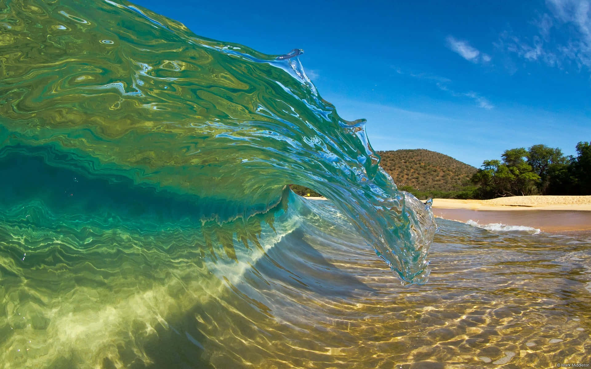 beach waves, turquoise wave, golden sandy beach, Full HD Desktop Wallpaper