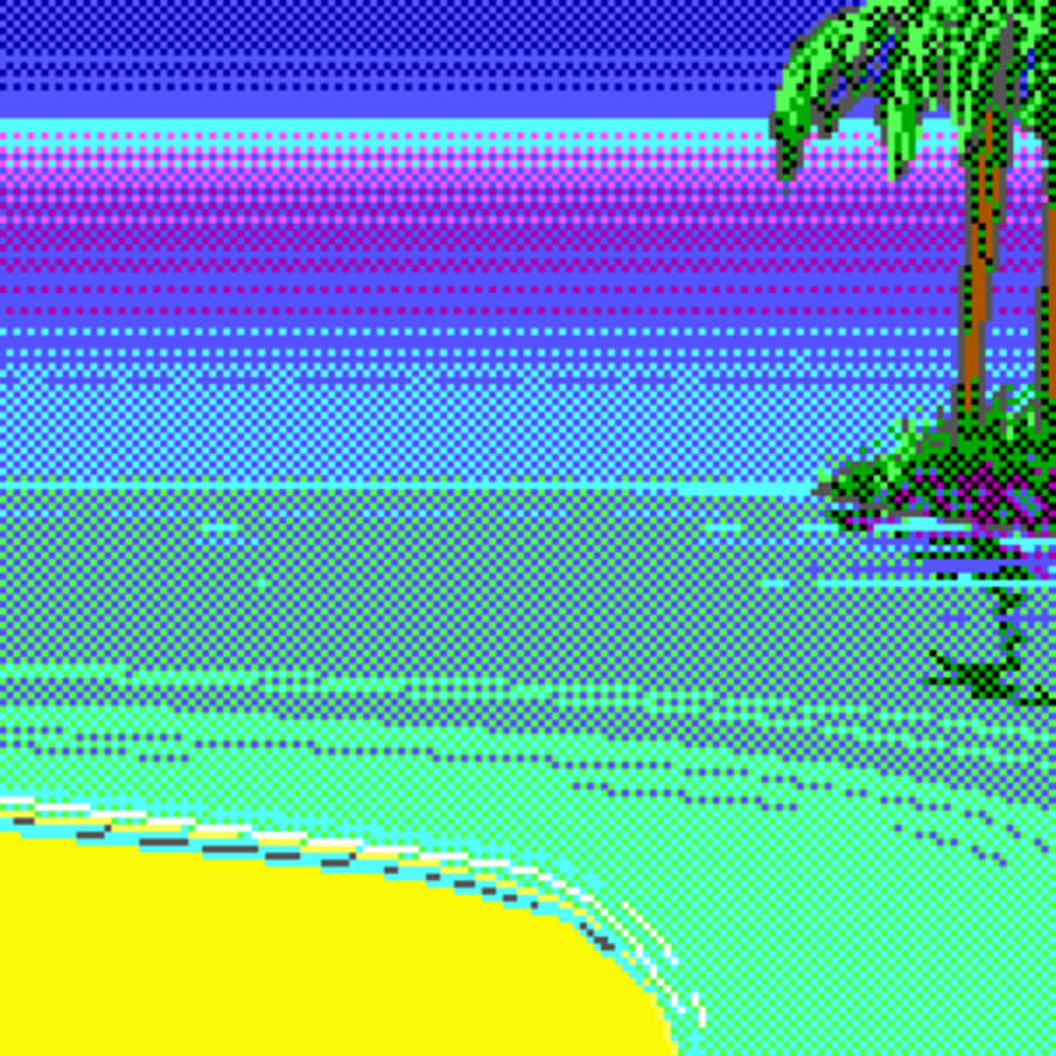pixel beach, palm tree, gradient sky, SD Desktop Wallpaper