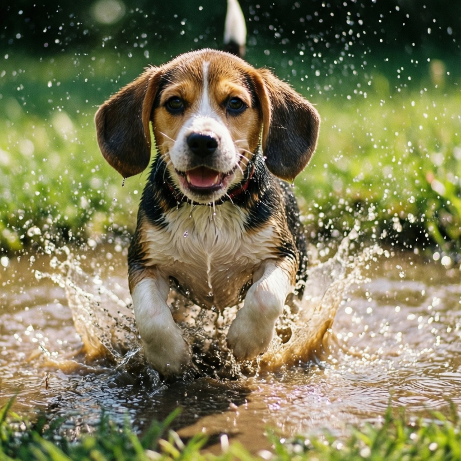 Beagle, puppy, muddy puddle, HD Desktop Wallpaper