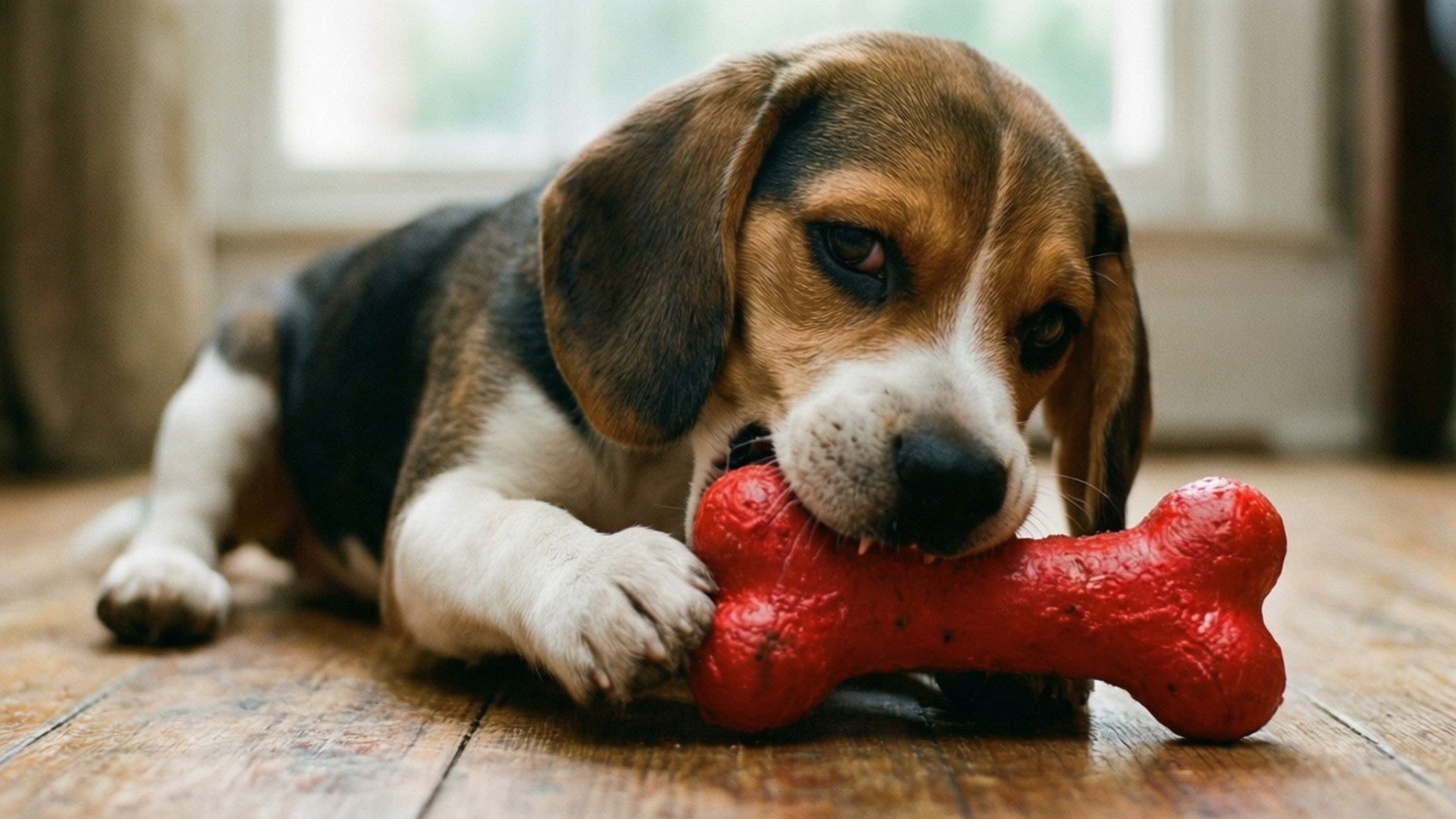 beagle puppy, floppy ears, wooden floor, Full HD Desktop Wallpaper