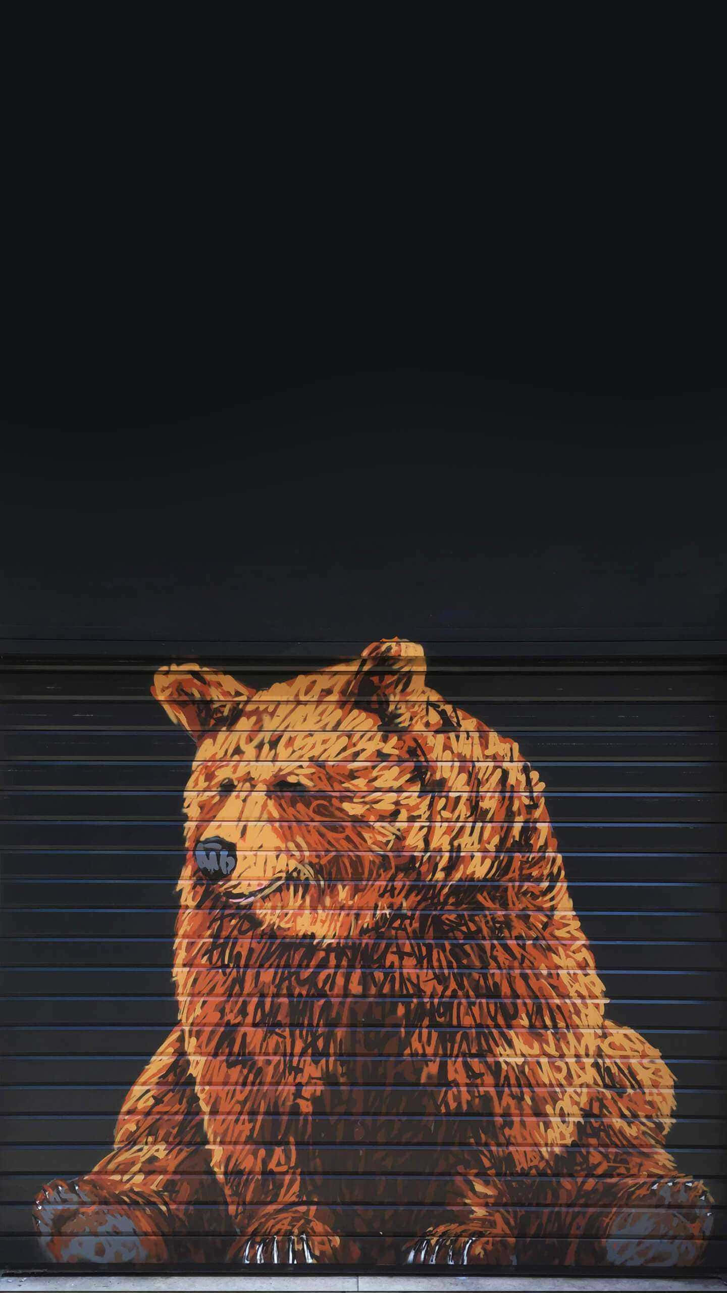 Cool Bear, brown bear, dark metal roll-up door, 2K Phone Wallpaper