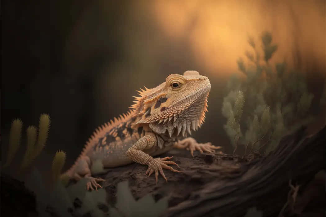bearded dragon, golden hour, log, SD Desktop Wallpaper