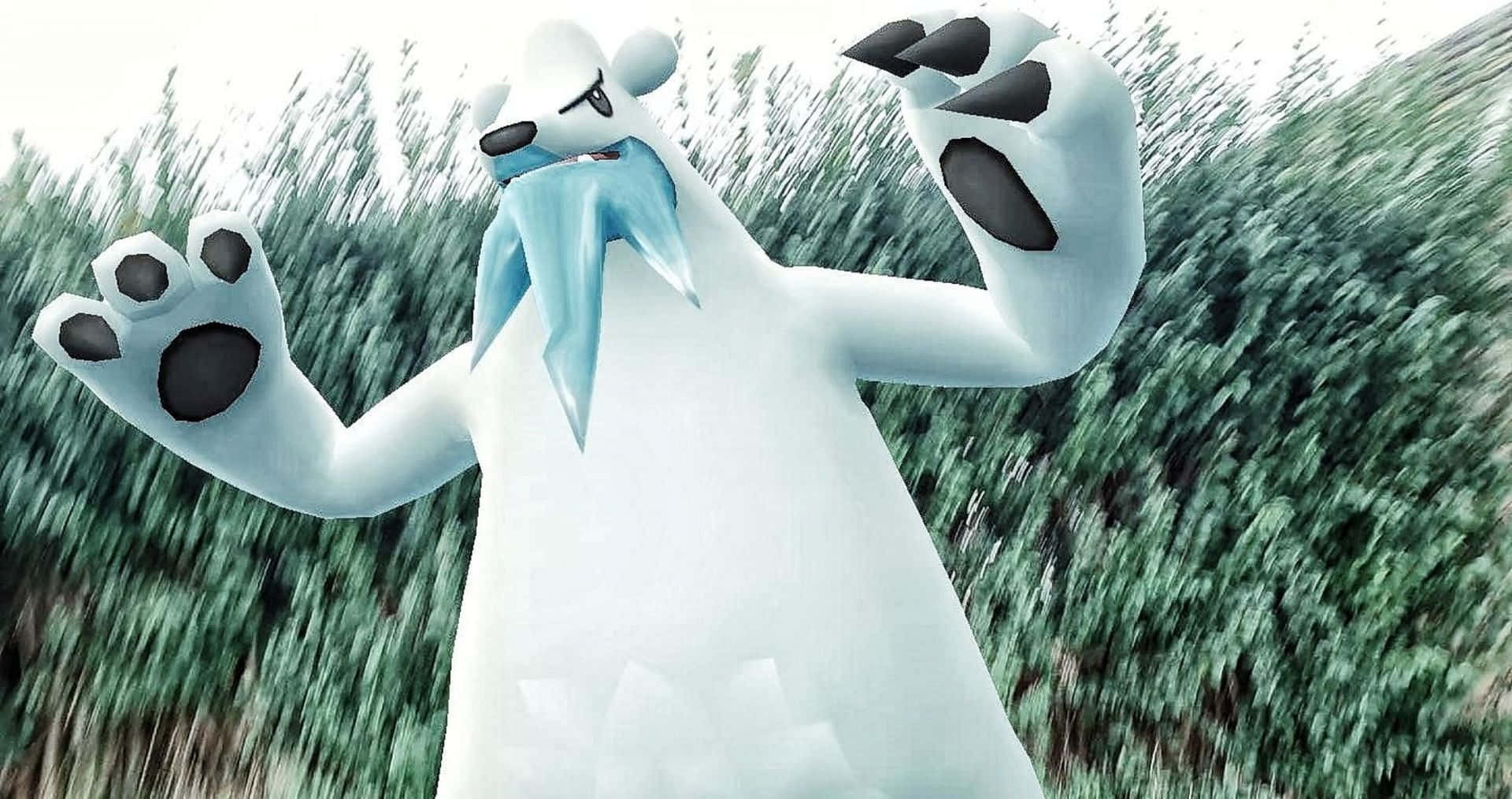 Beartic, green forest, white polar bear-like, Full HD Desktop Wallpaper