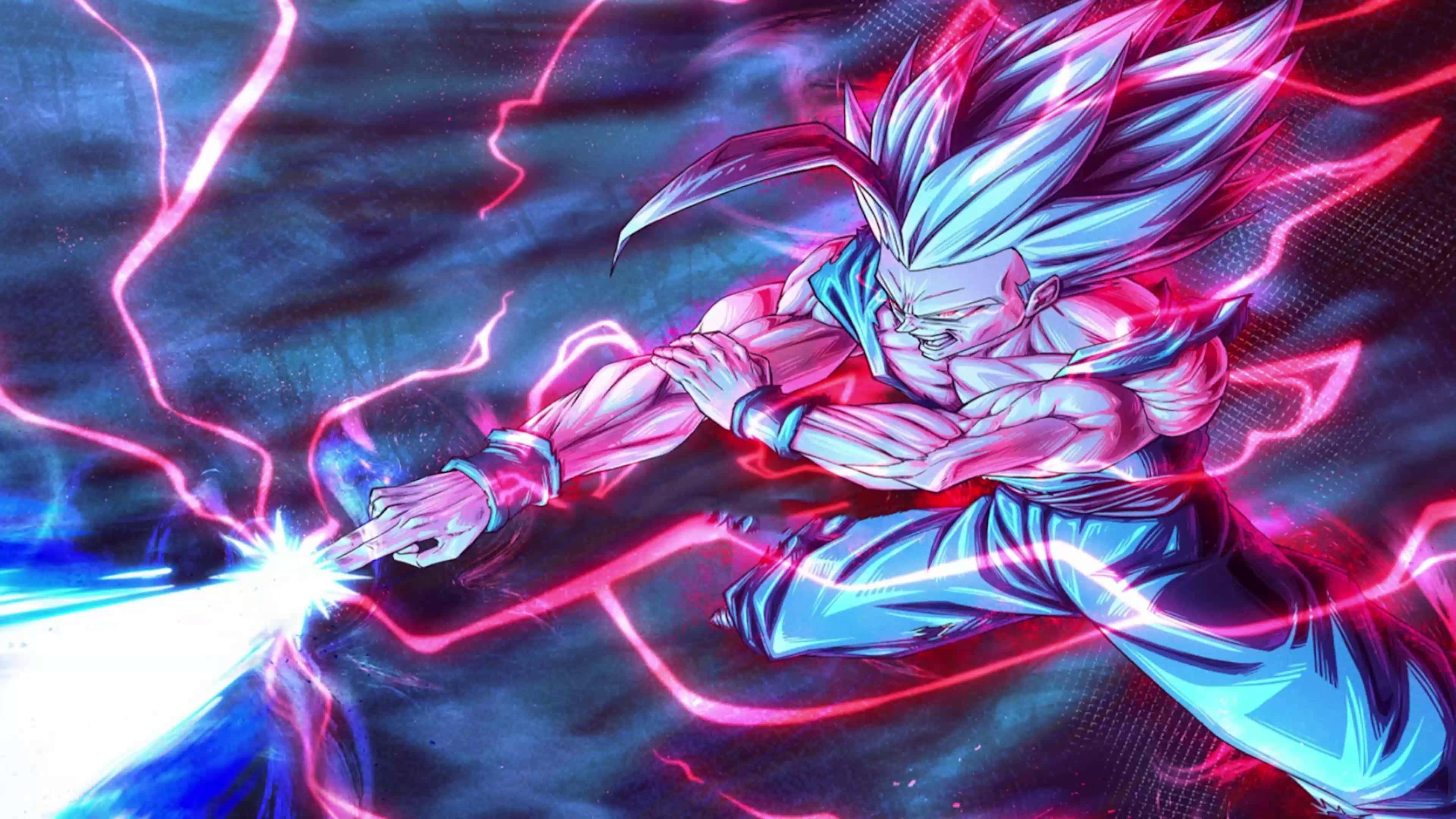 Gohan Beast, spiky blue hair, glowing pink energy blast, 4K Desktop Wallpaper