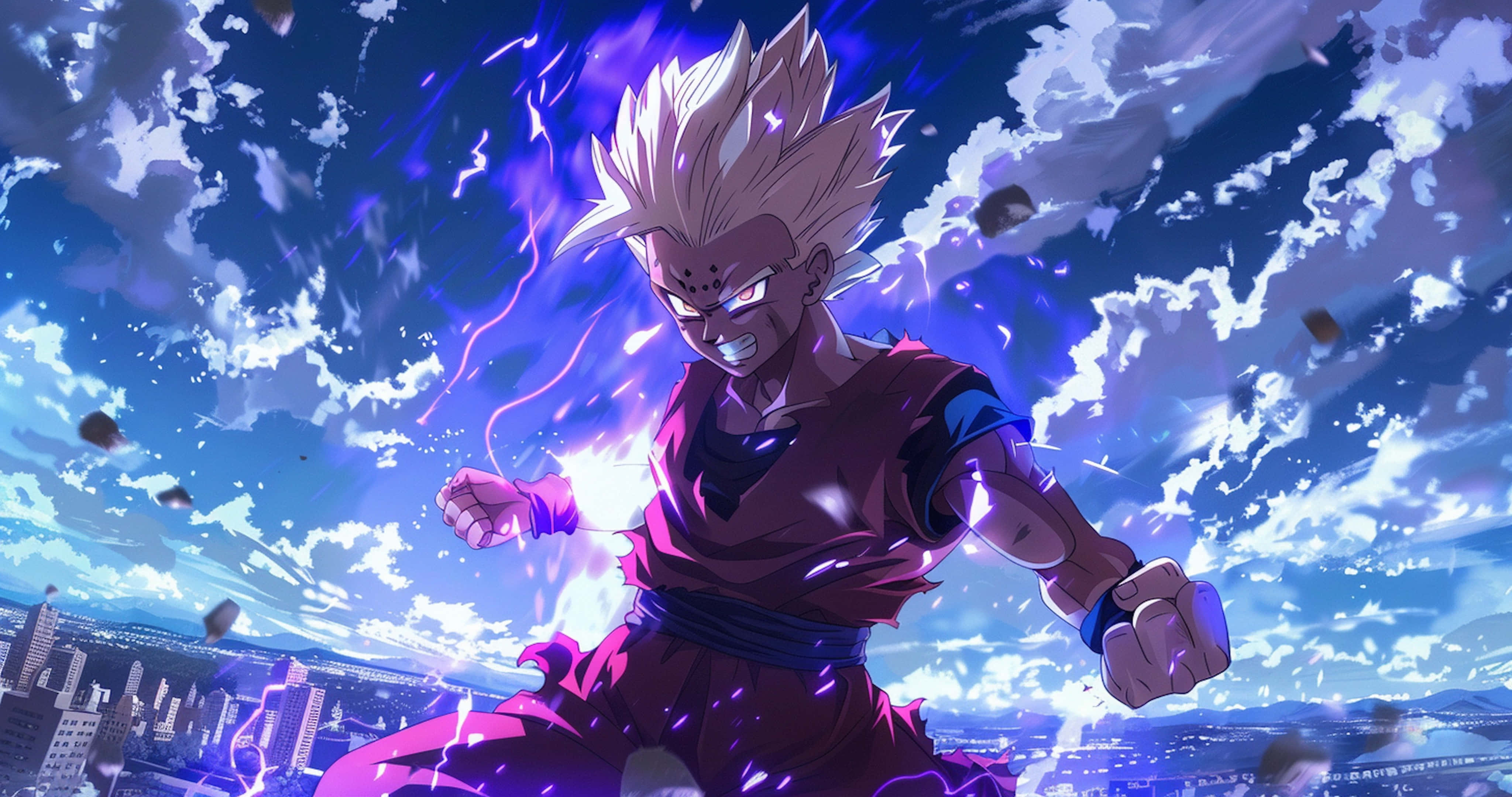 Beast Gohan, red gi, purple lightning, 4K Desktop Wallpaper