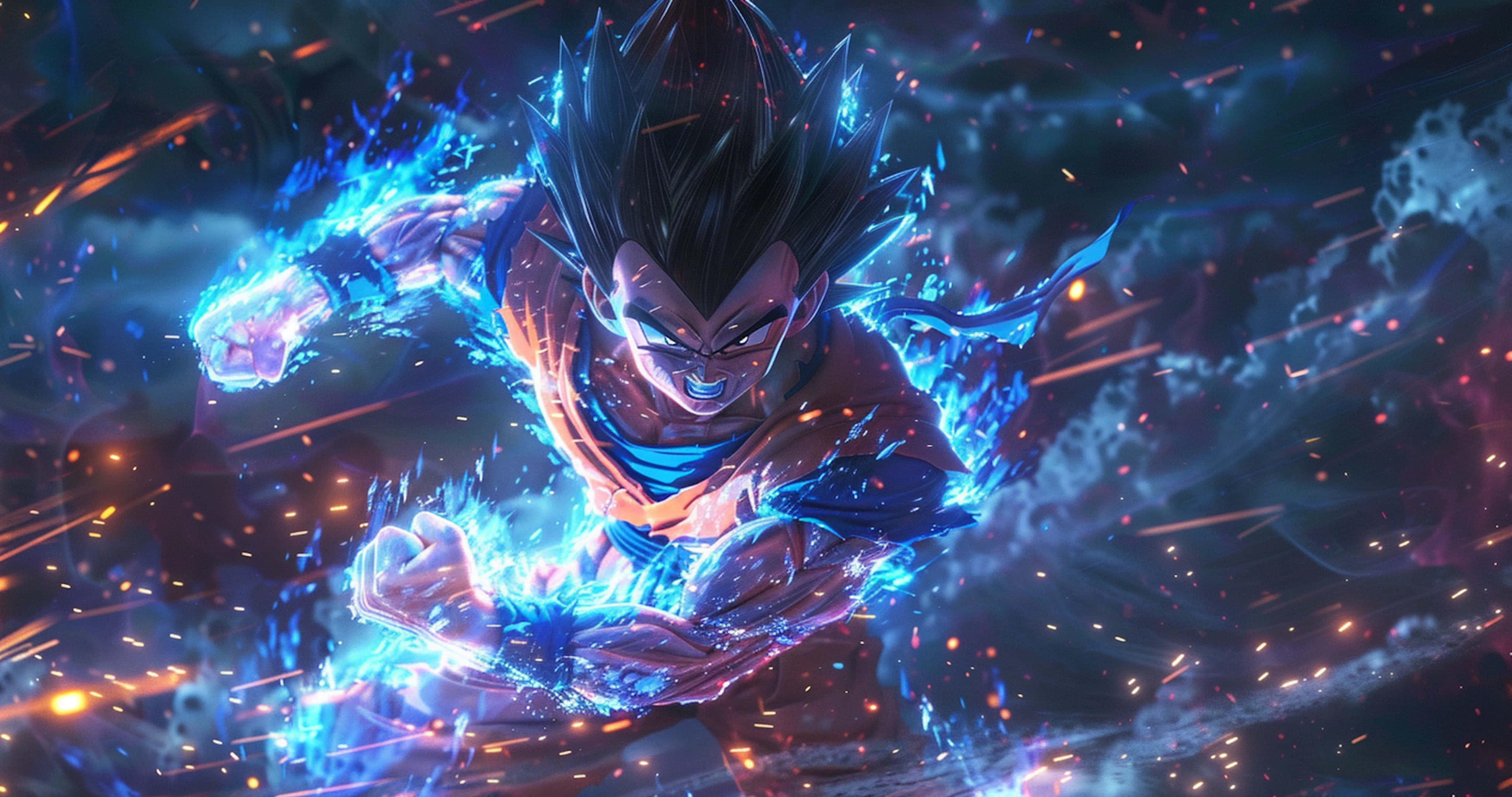 Beast Gohan, spiky black hair, glowing blue energy fists, 4K Desktop Wallpaper