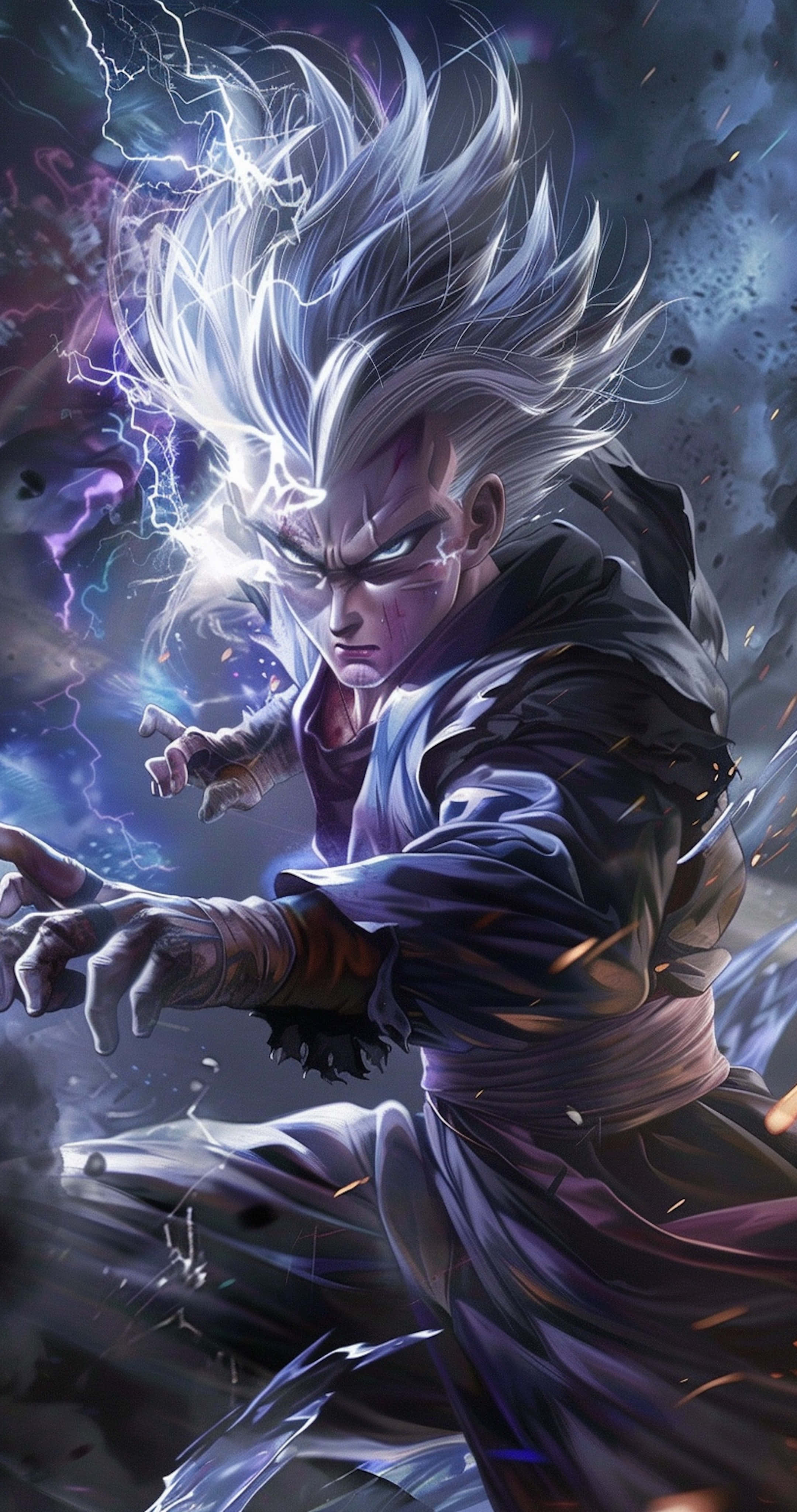 Beast Gohan, silver-haired, glowing eyes, 4K Phone Wallpaper