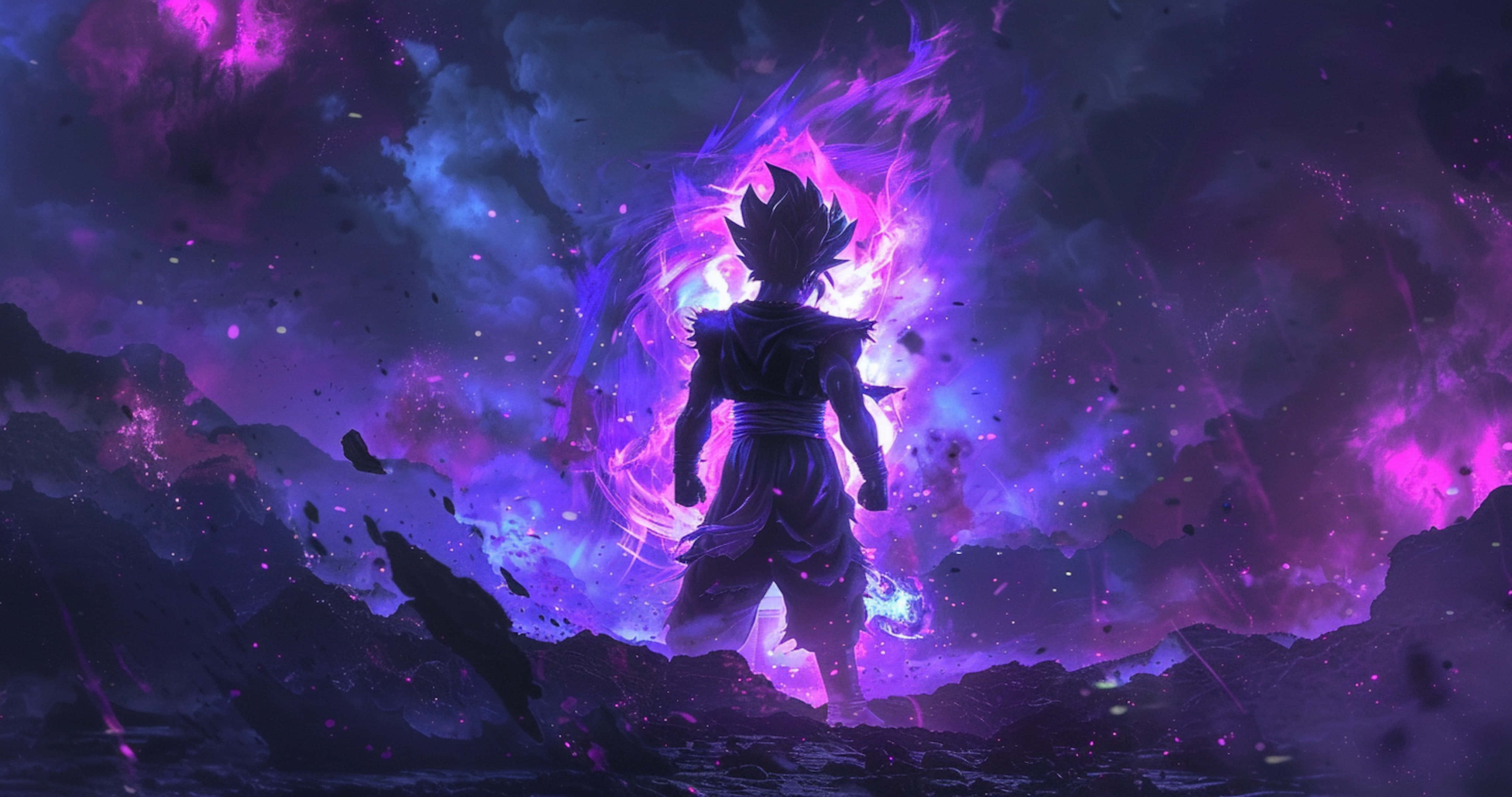 Beast Gohan, power aura, purple and blue cosmic energy vortex, 4K Desktop Wallpaper