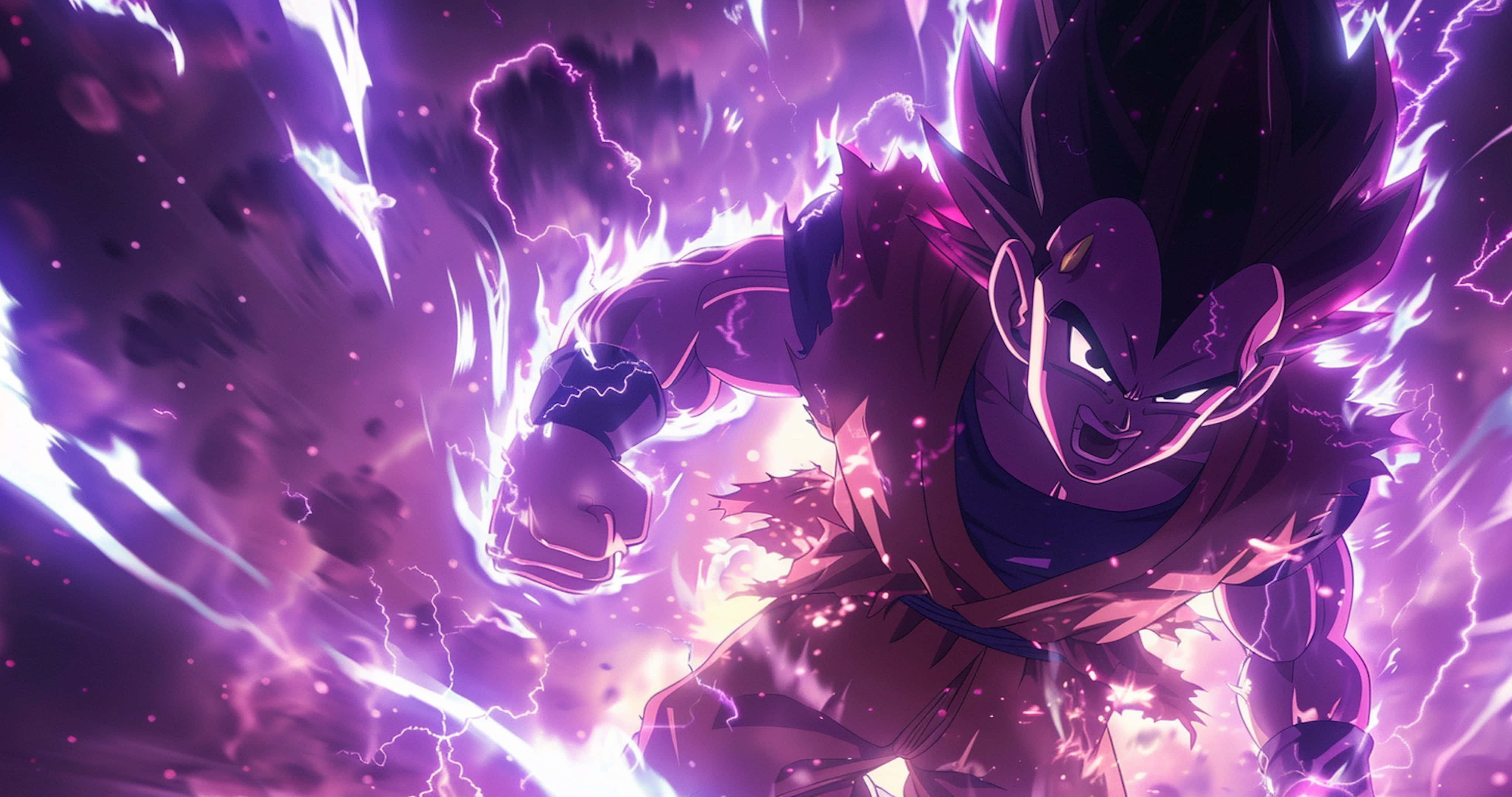 Beast Gohan, spiky hair, crackling purple lightning, 4K Desktop Wallpaper
