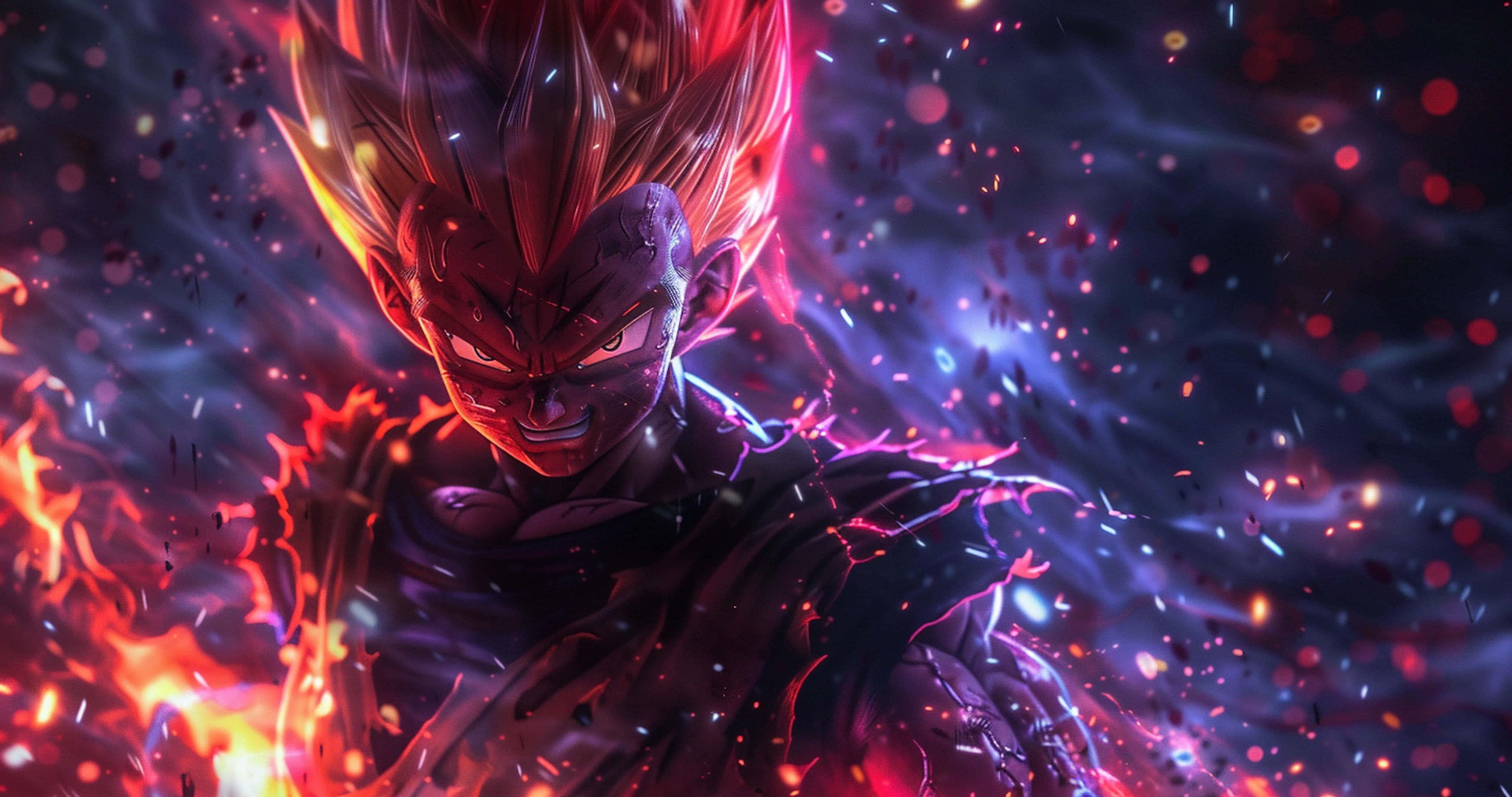 Beast Gohan, flaming aura, cosmic purple and red nebula, 4K Desktop Wallpaper