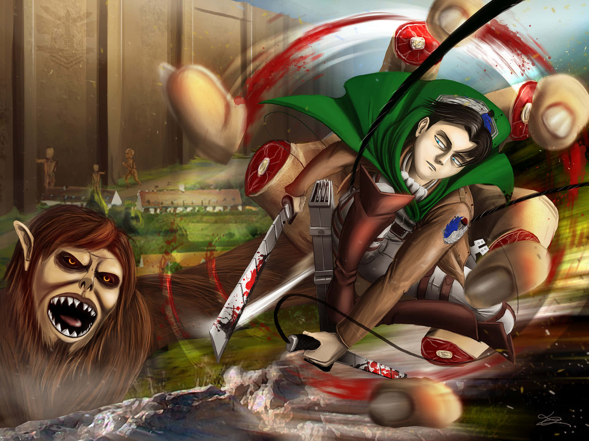 Beast Titan, anime warrior, green cloak, Full HD Desktop Wallpaper