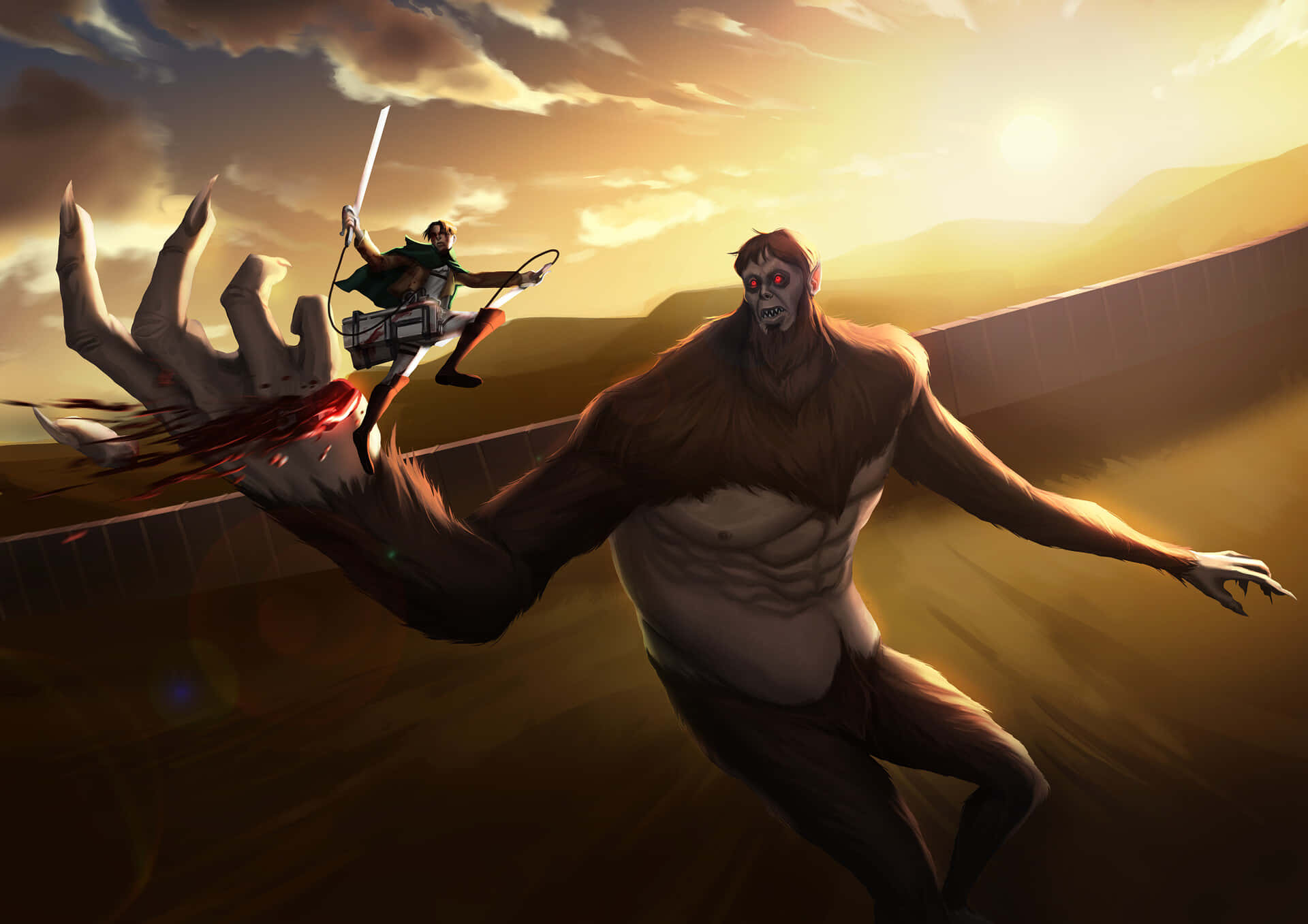 Beast Titan, green cloak, sword, Full HD Desktop Wallpaper