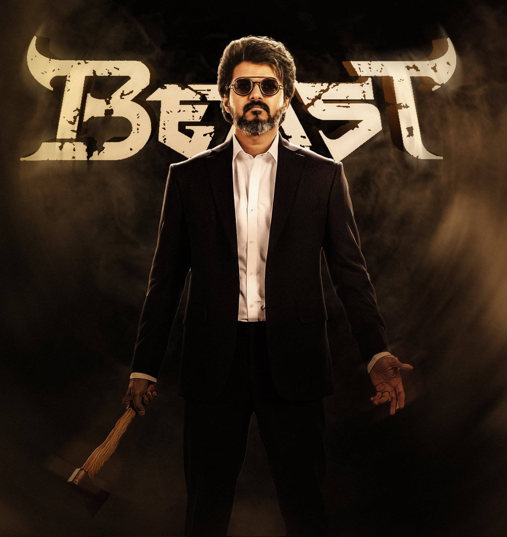 Beast Vijay, black suit, sunglasses, Full HD Phone Wallpaper