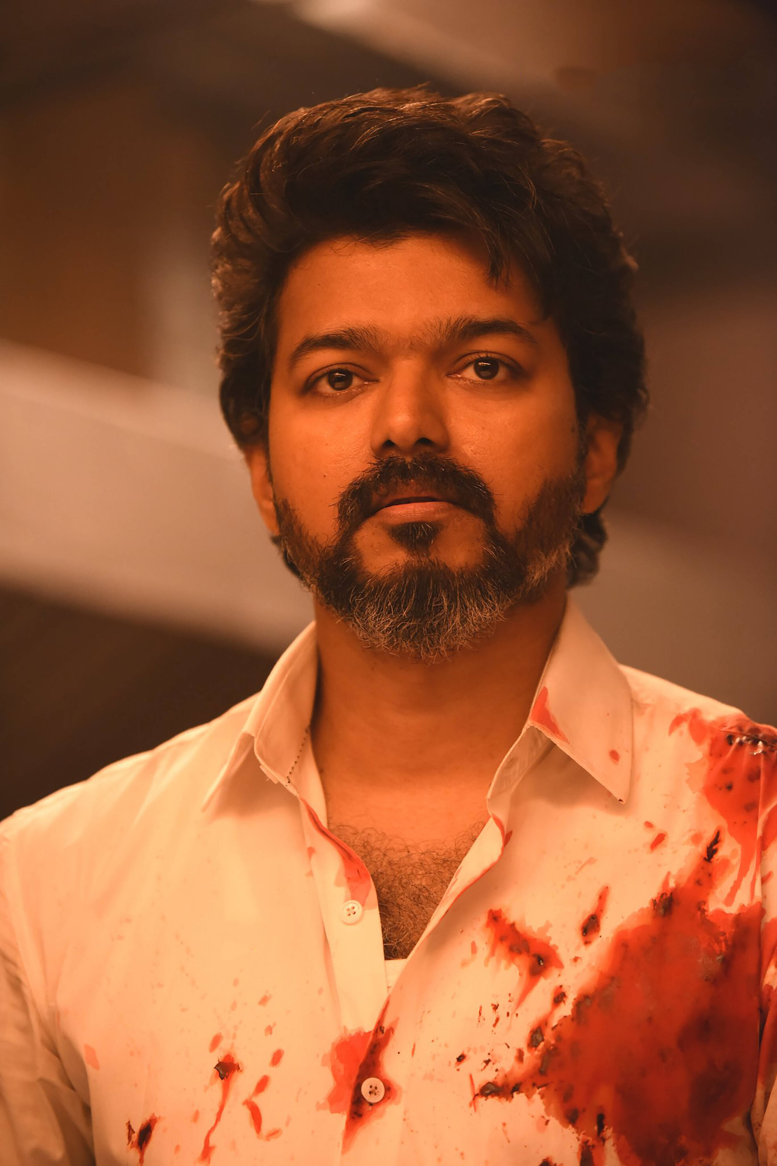 Beast Vijay, bloody shirt, white shirt, 4K Phone Wallpaper