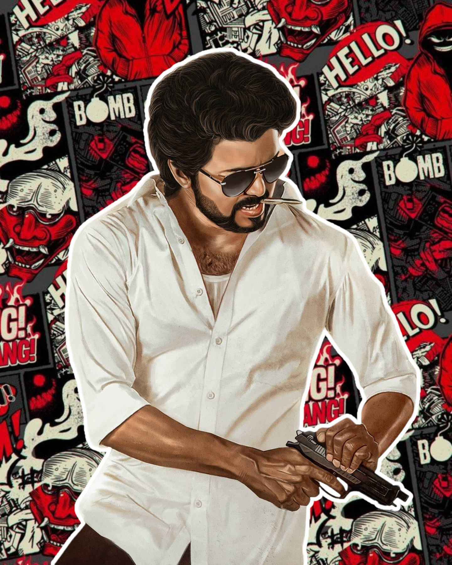 Red Beast Vijay, white shirt, sunglasses, HD Phone Wallpaper