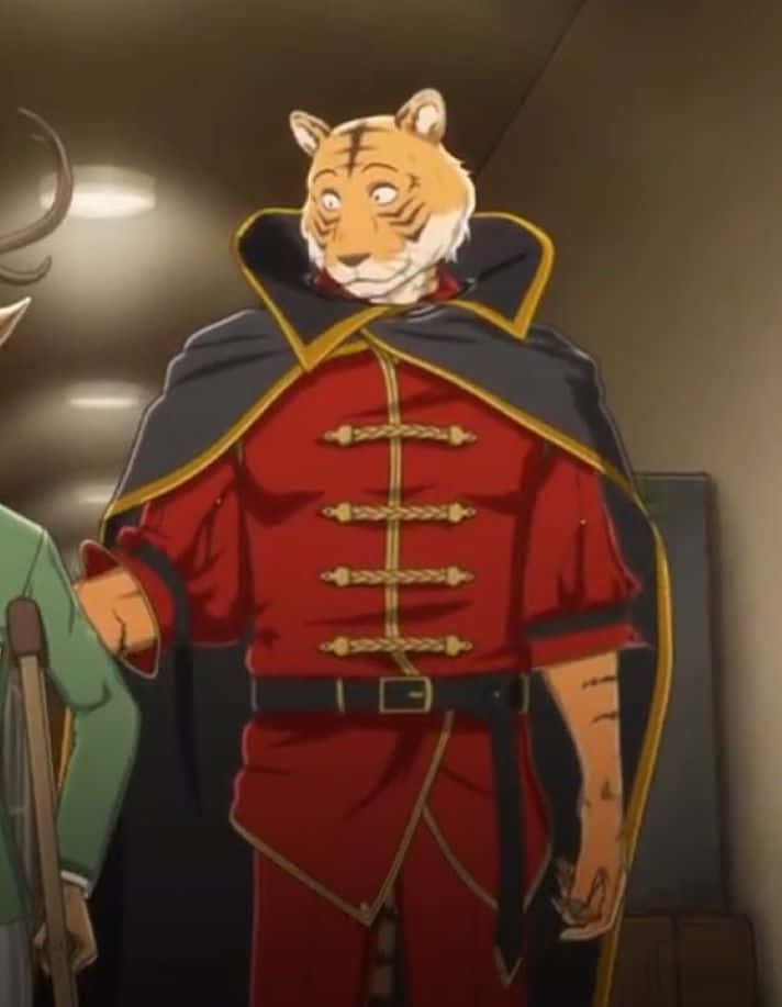 Beastars Bill, tiger-headed anime character, red military-style uniform, SD Phone Wallpaper