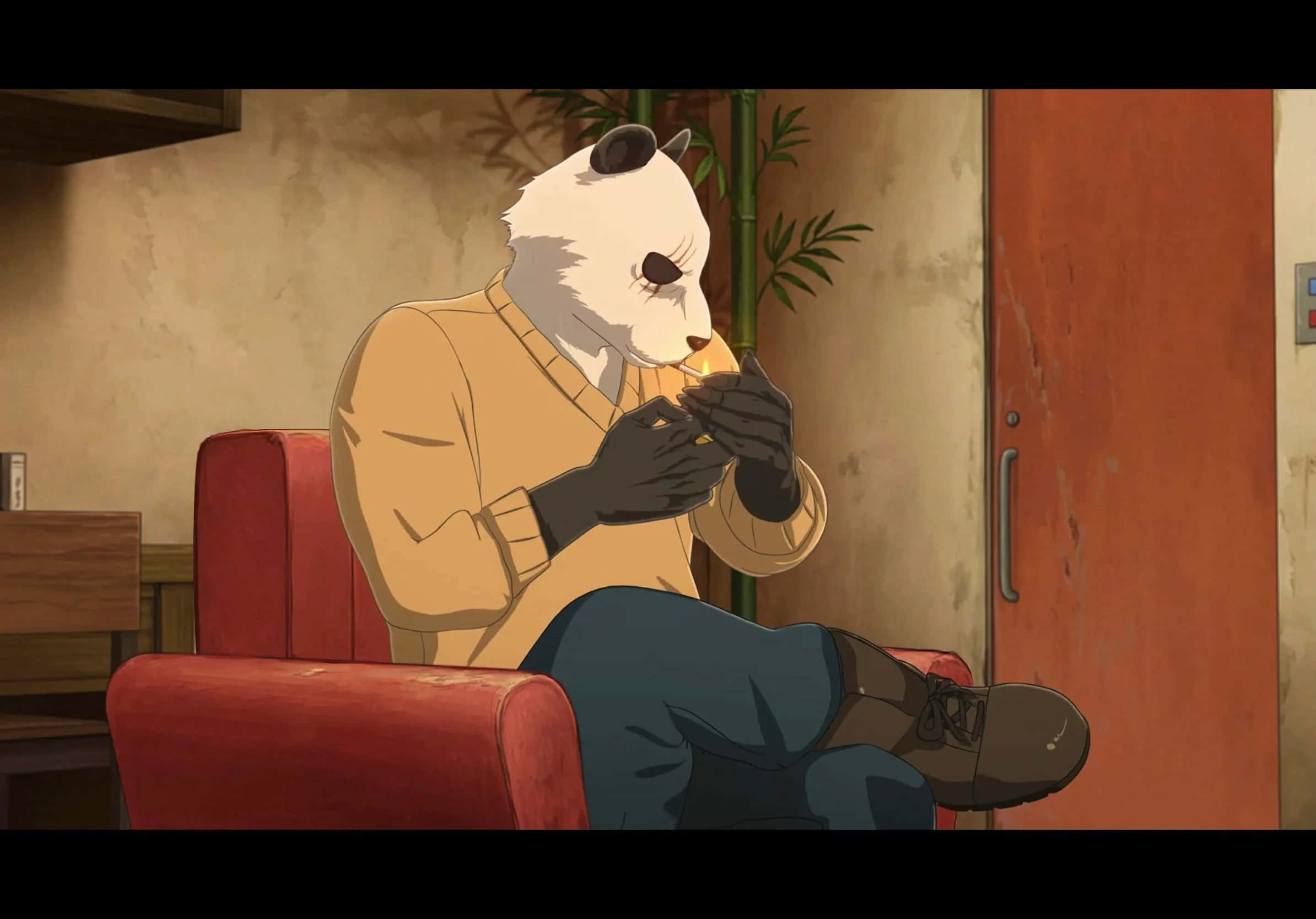 Beastars Gohin, yellow sweater, red armchair, Full HD Desktop Wallpaper
