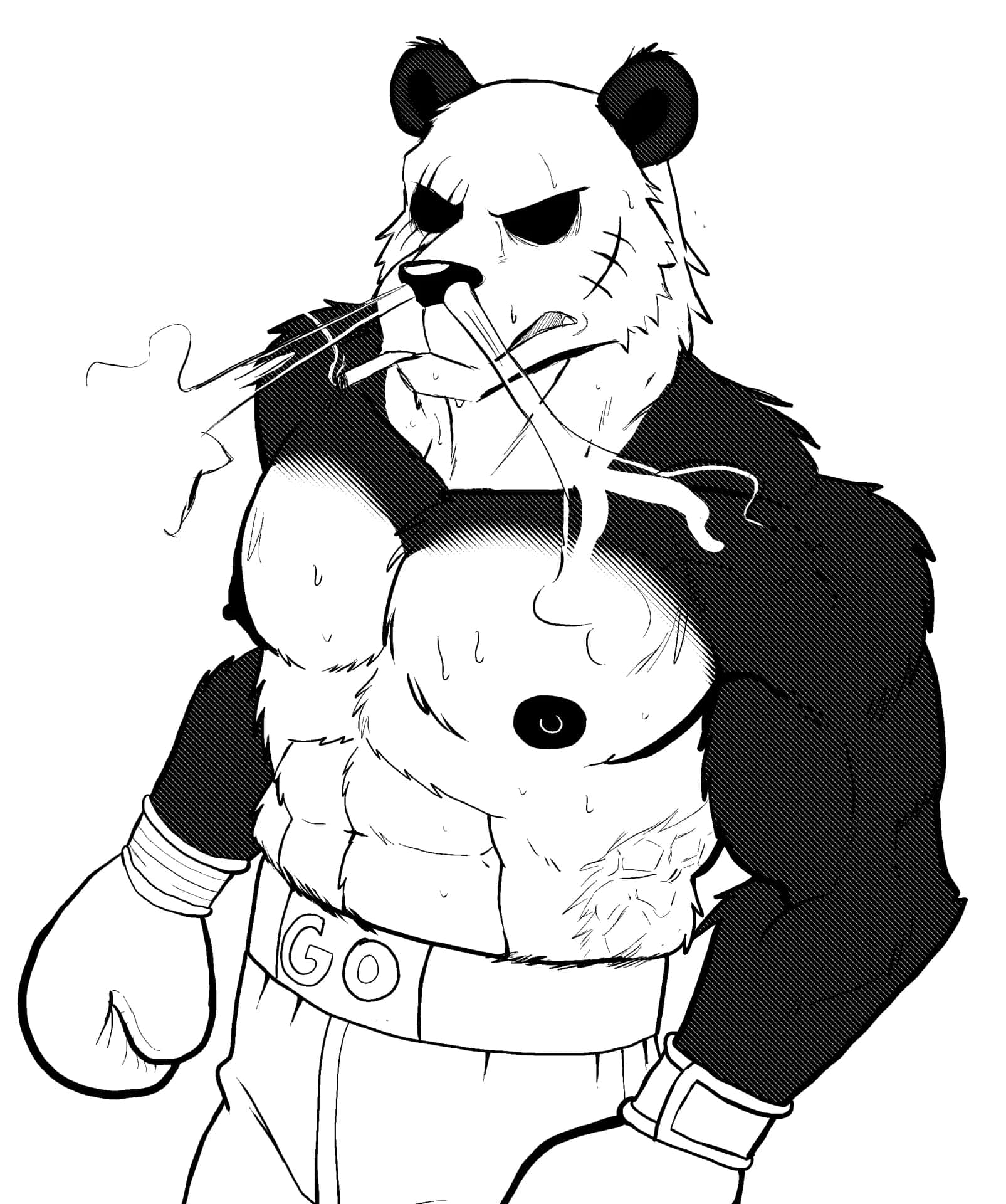Beastars Gohin, muscular panda, boxing gear, Full HD Phone Wallpaper