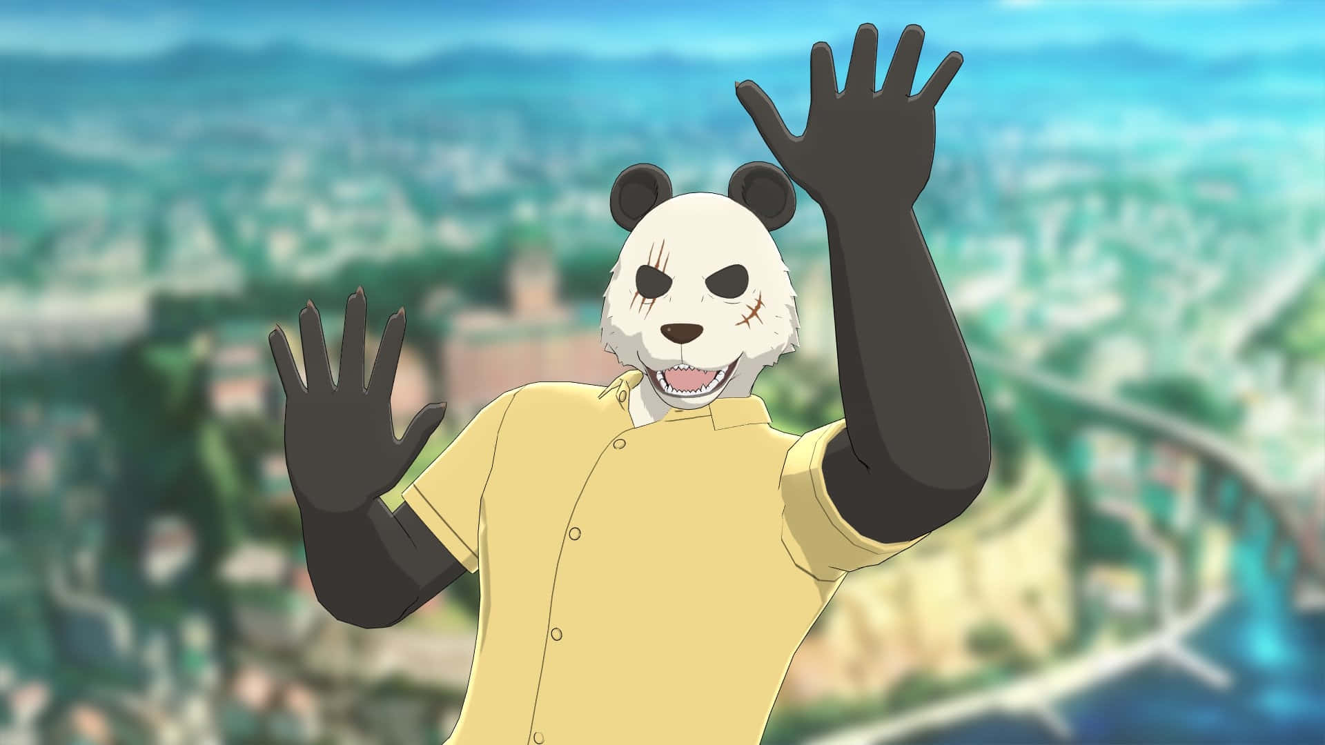 Beastars Gohin, panda-headed anime character, yellow shirt, Full HD Desktop Wallpaper