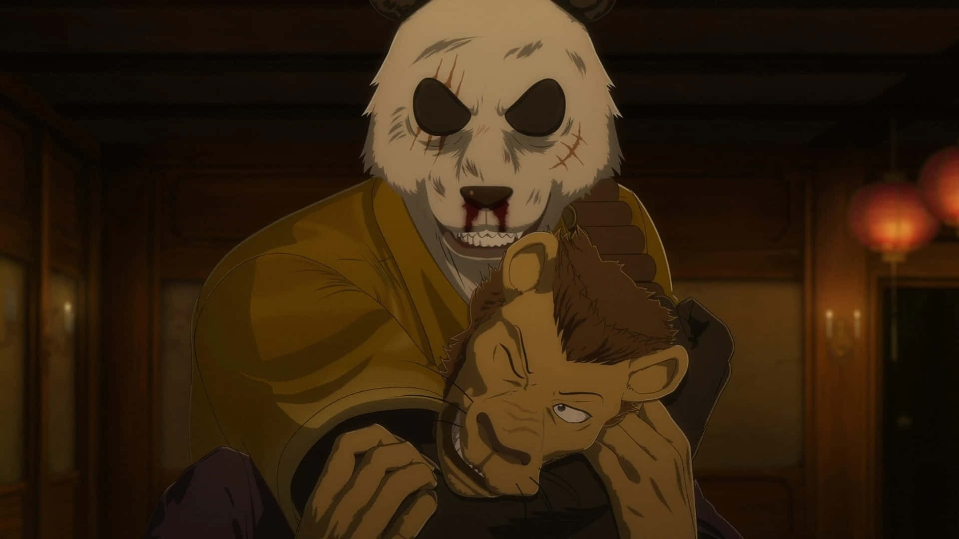 Beastars Gohin, lion character, panda with a bloodied face, Full HD Desktop Wallpaper
