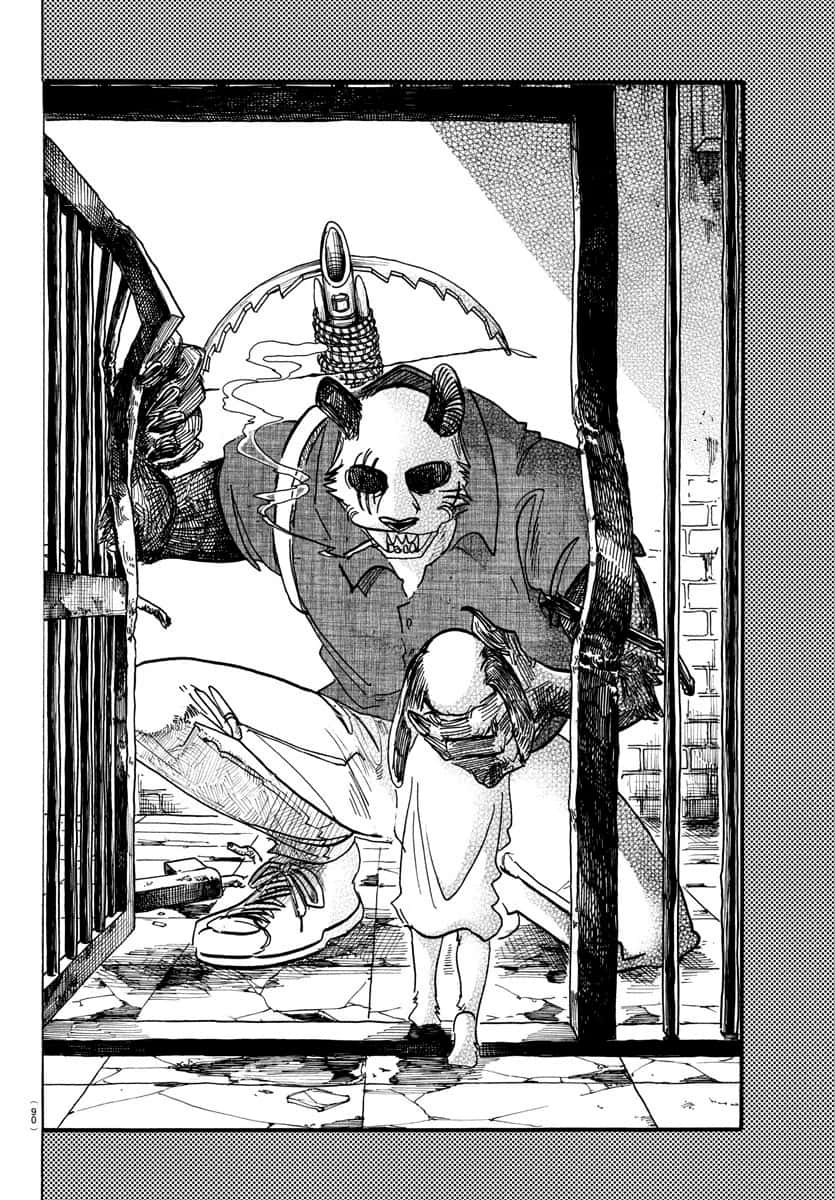 Beastars Gohin, panda-headed figure, prison cell, SD Phone Wallpaper