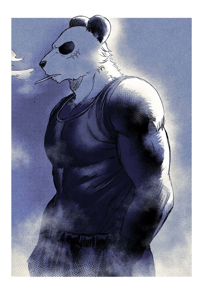 Beastars Gohin, stoic panda, blue halftone background, SD Phone Wallpaper