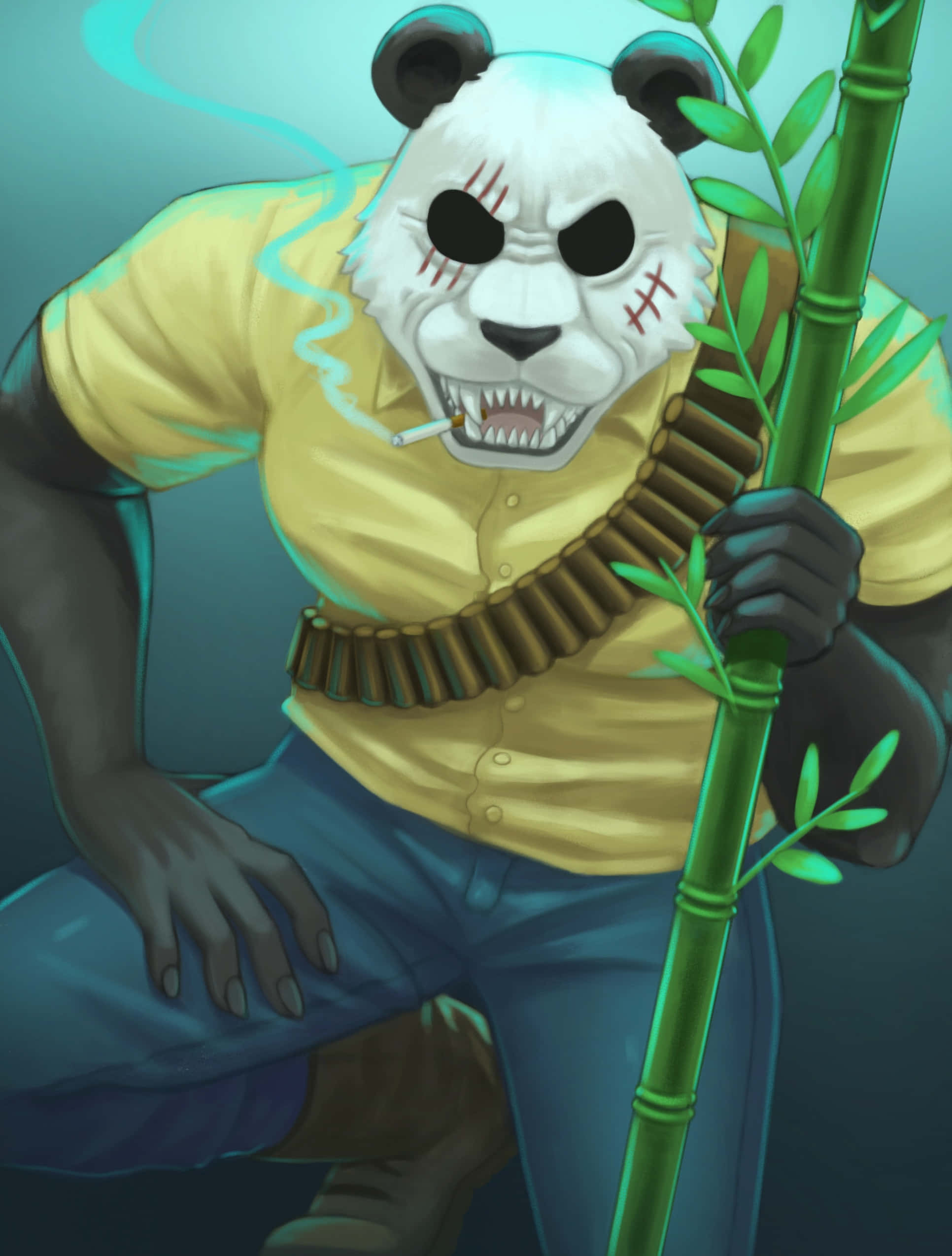 Beastars Gohin, panda, yellow shirt, Full HD Phone Wallpaper