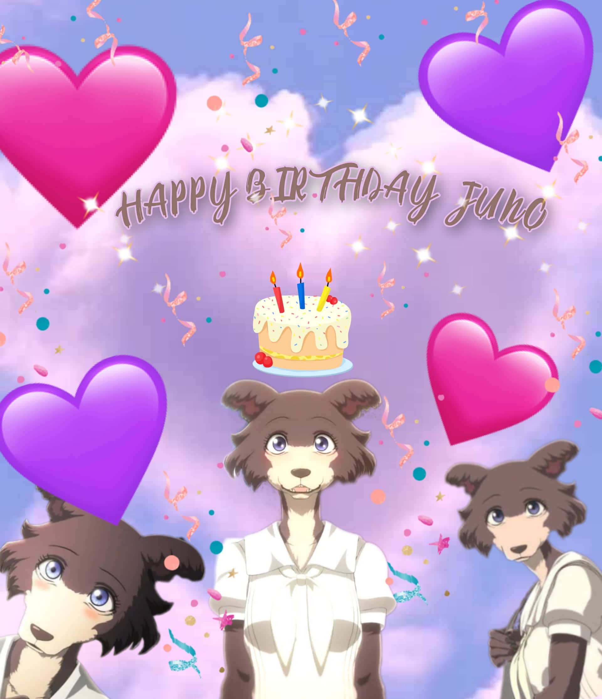 Beastars Juno, birthday celebration, anime wolf characters, Full HD Phone Wallpaper