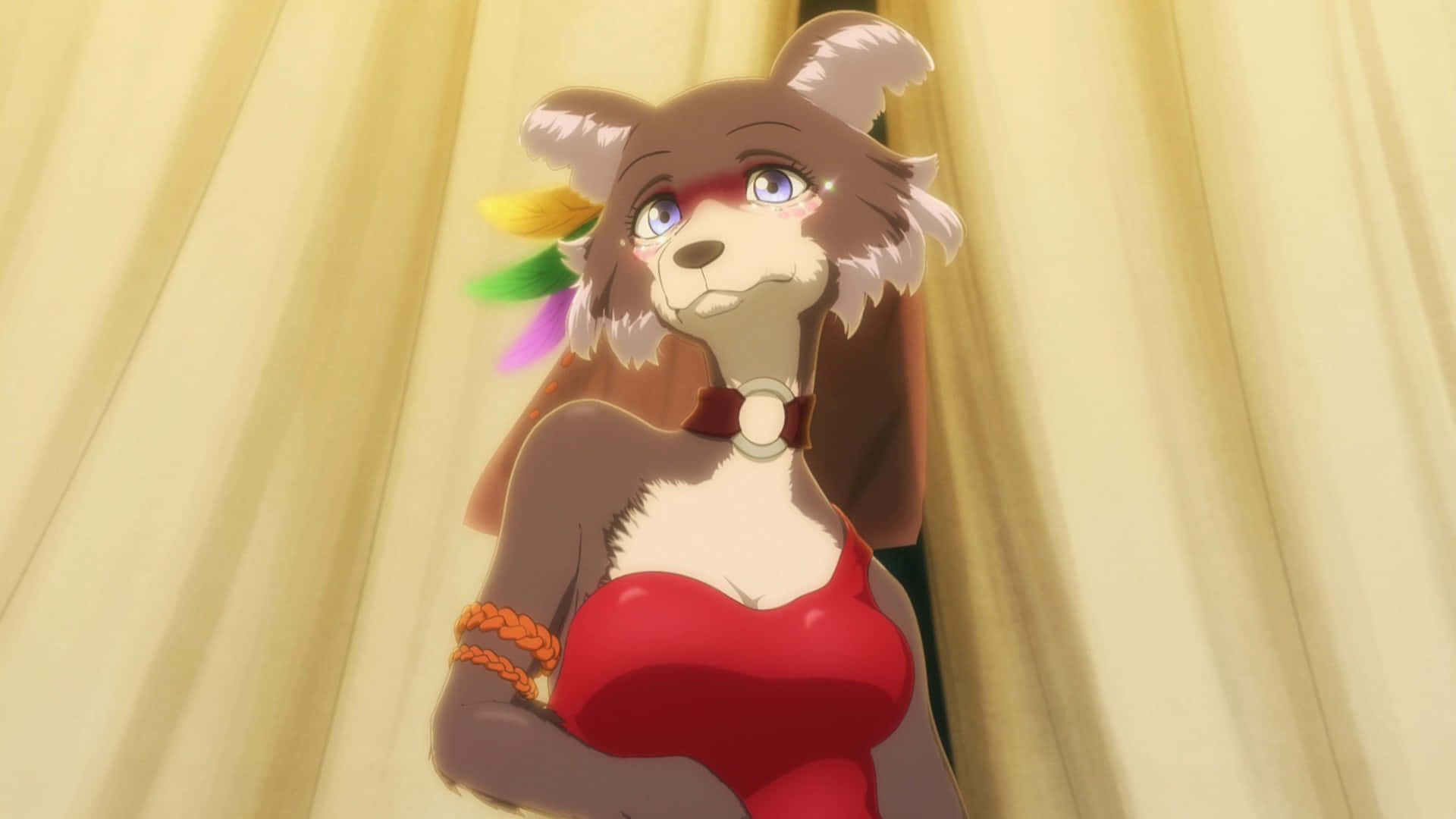 Beastars Juno, fox-like anime character, red dress, Full HD Desktop Wallpaper