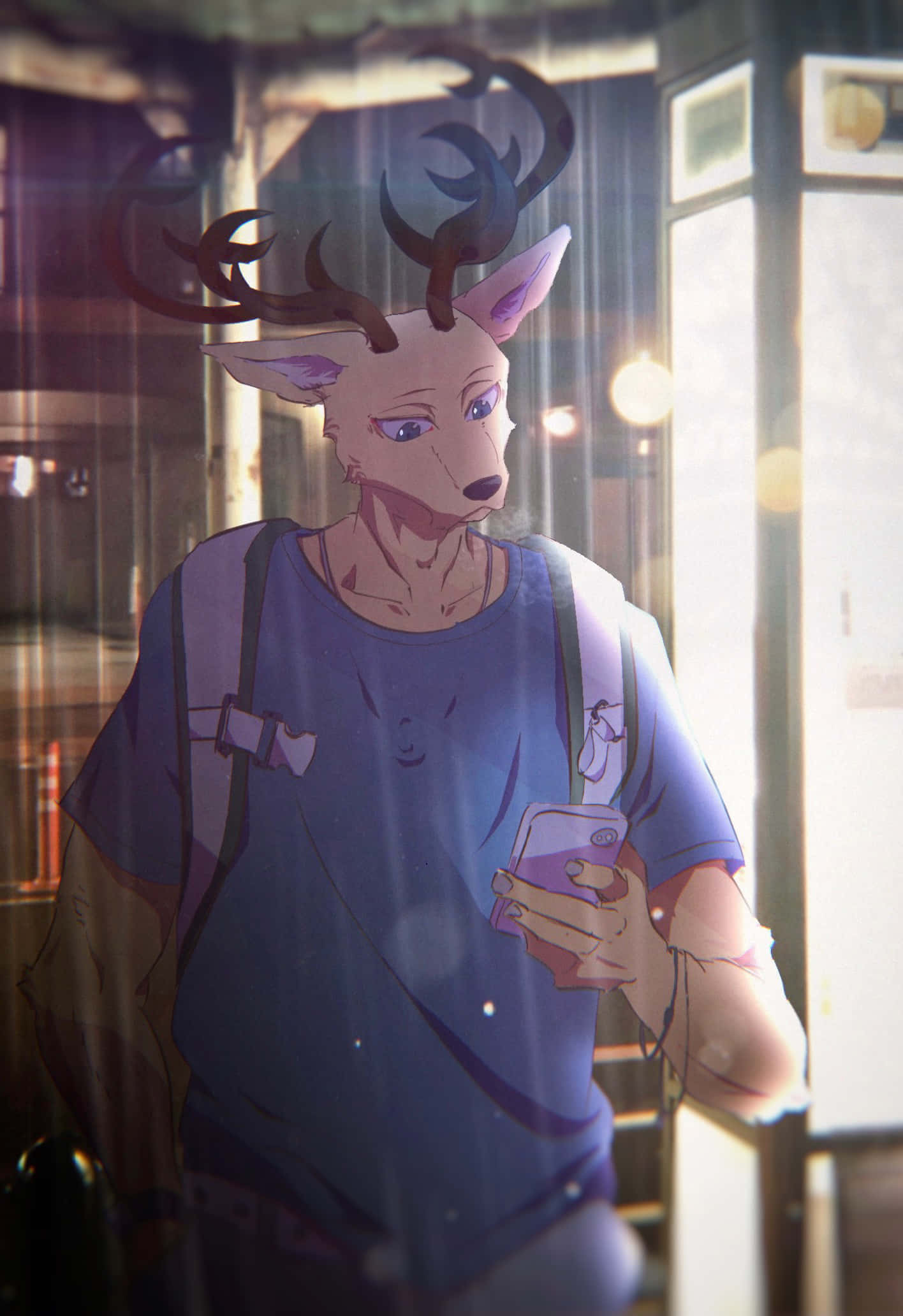 Beastars Louis, blue shirt, rainy window, Full HD Phone Wallpaper