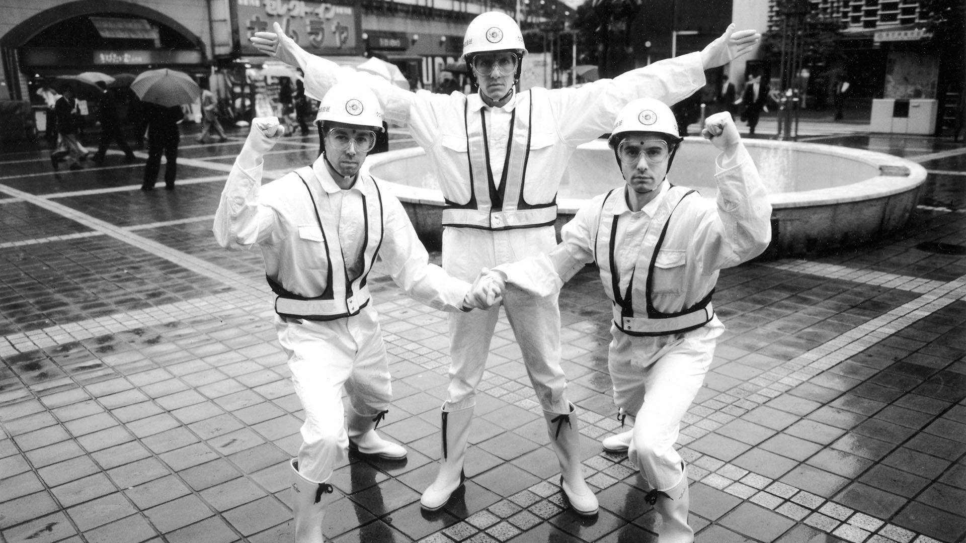 Beastie Boys, white construction gear, wet tiled plaza, Full HD Desktop Wallpaper