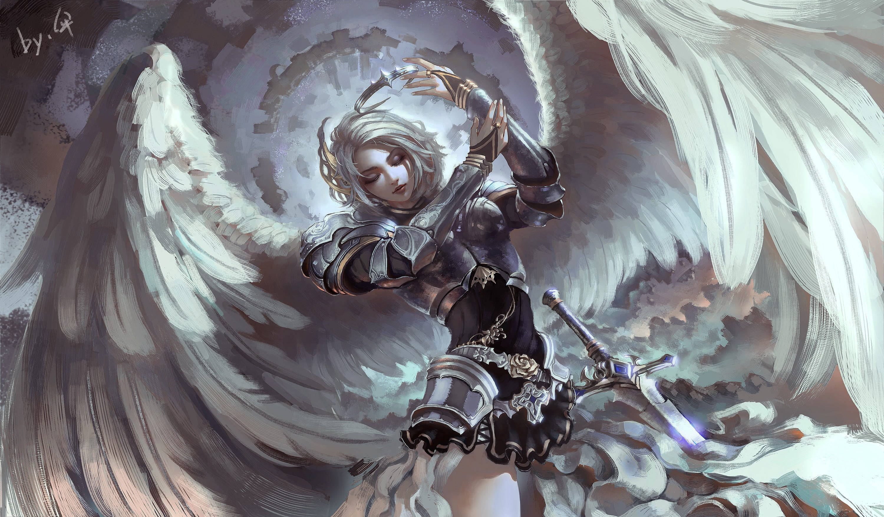 Beautiful Angels, warrior angel, white wings, 2K Desktop Wallpaper