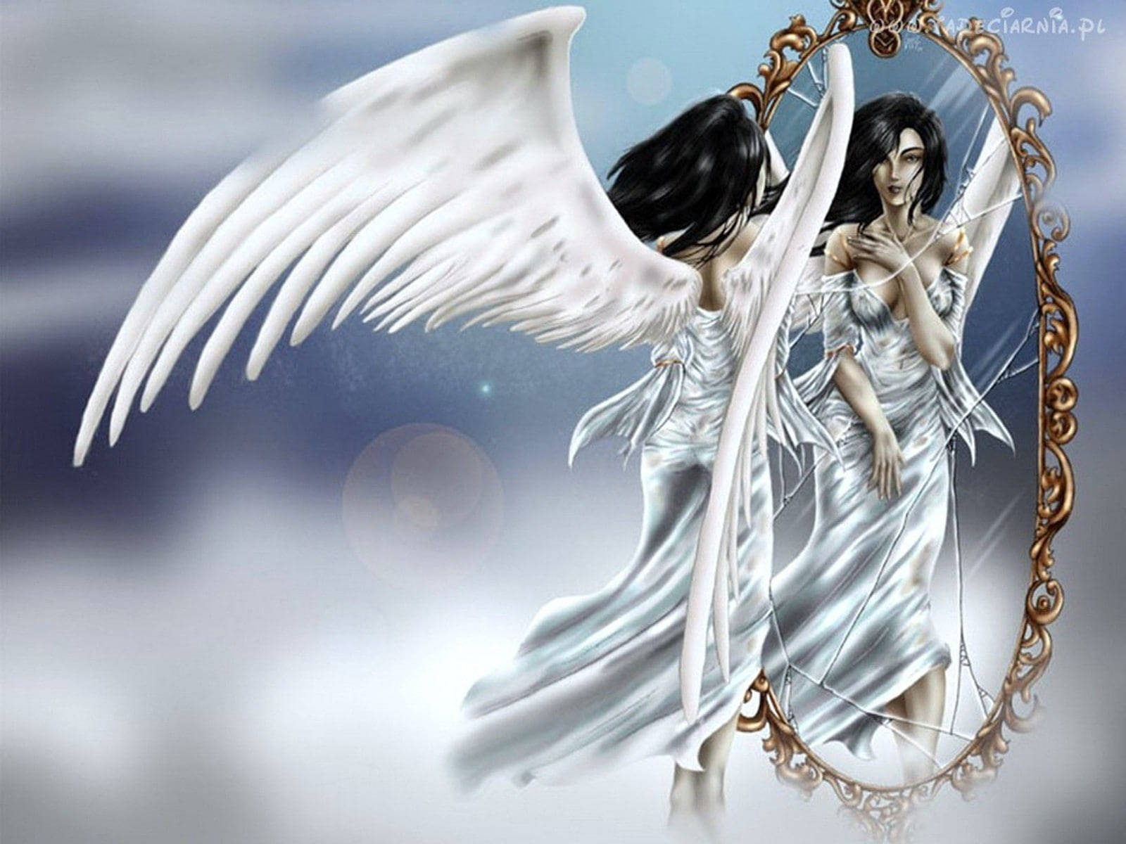Beautiful Angels, winged angel, dark hair, HD Desktop Wallpaper
