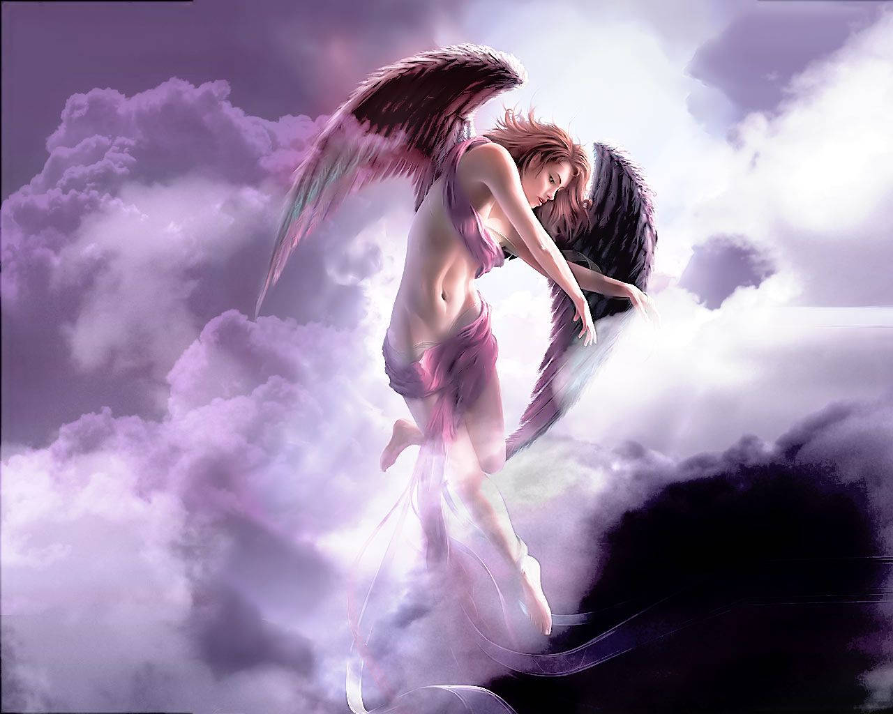 Beautiful Angels, dark wings, pink hair, HD Desktop Wallpaper