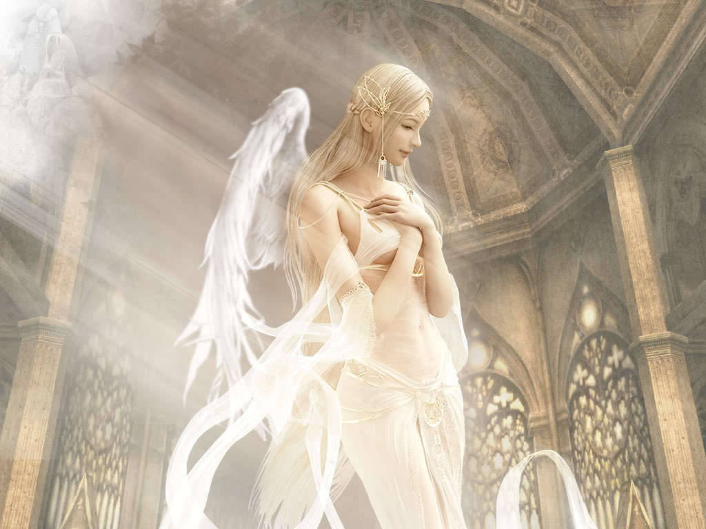 Beautiful Angels, white wings, grand cathedral, SD Desktop Wallpaper