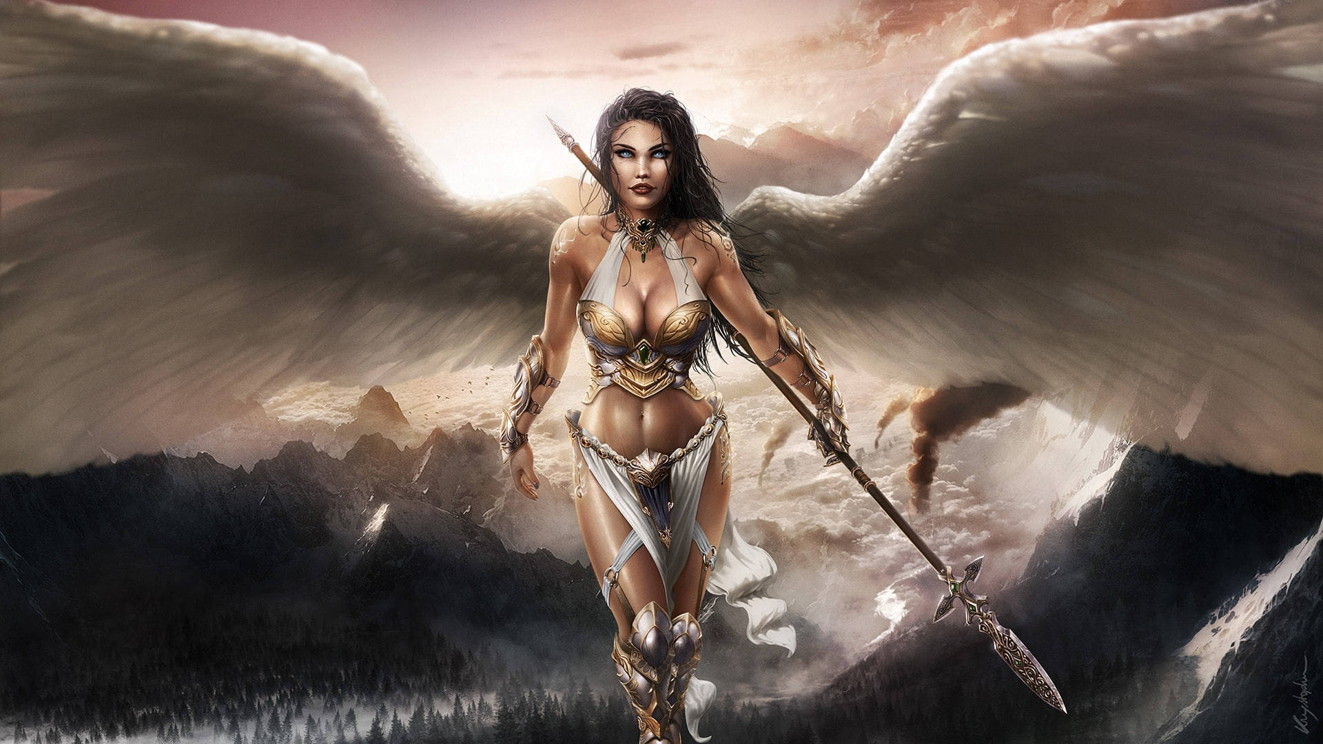 Beautiful Angels Warrior, angel warrior, massive wings, Full HD Desktop Wallpaper