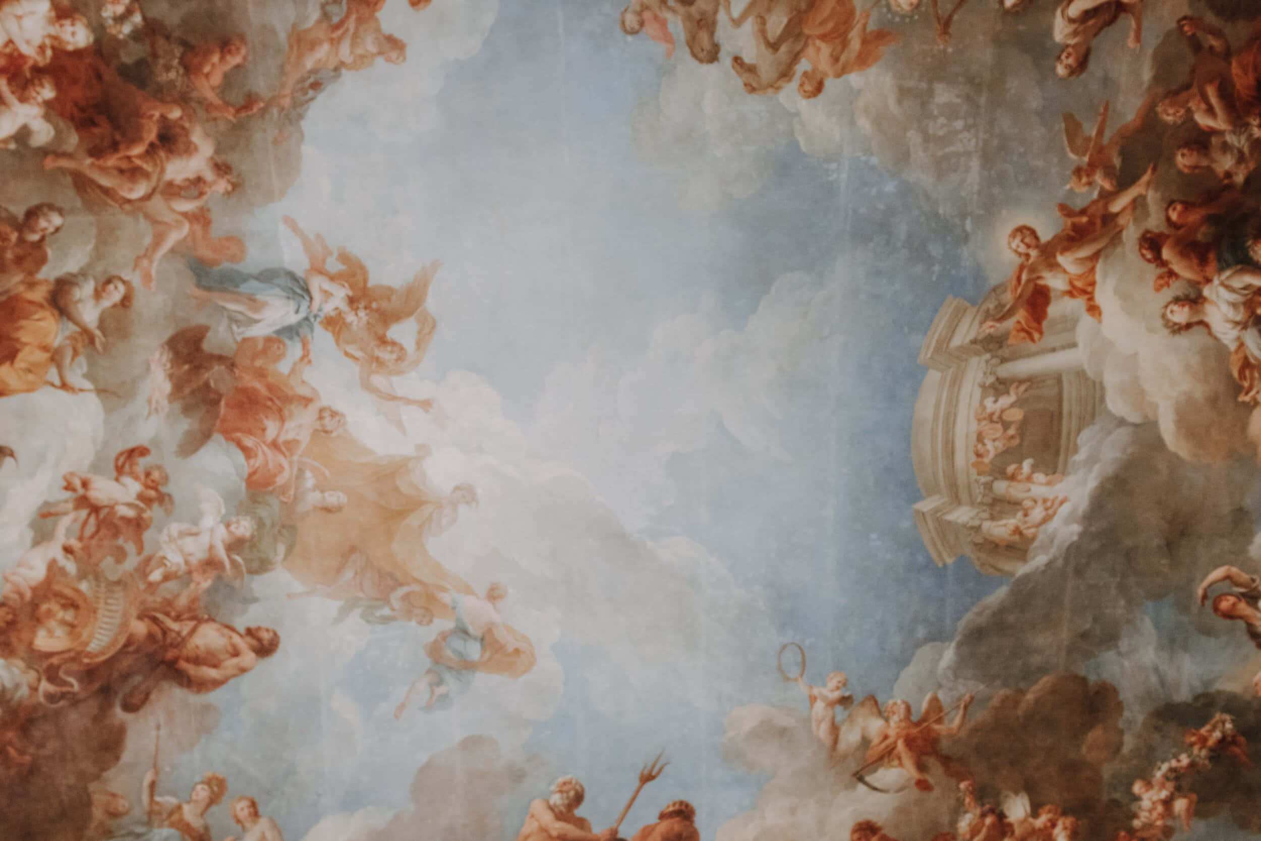baroque ceiling fresco, divine figures, mythological beings, Full HD Desktop Wallpaper