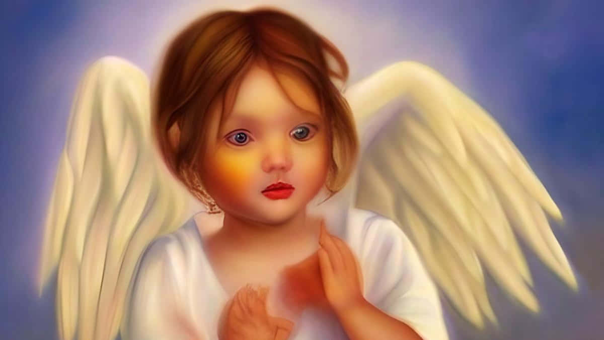 angel child, golden wings, blue eyes, SD Desktop Wallpaper