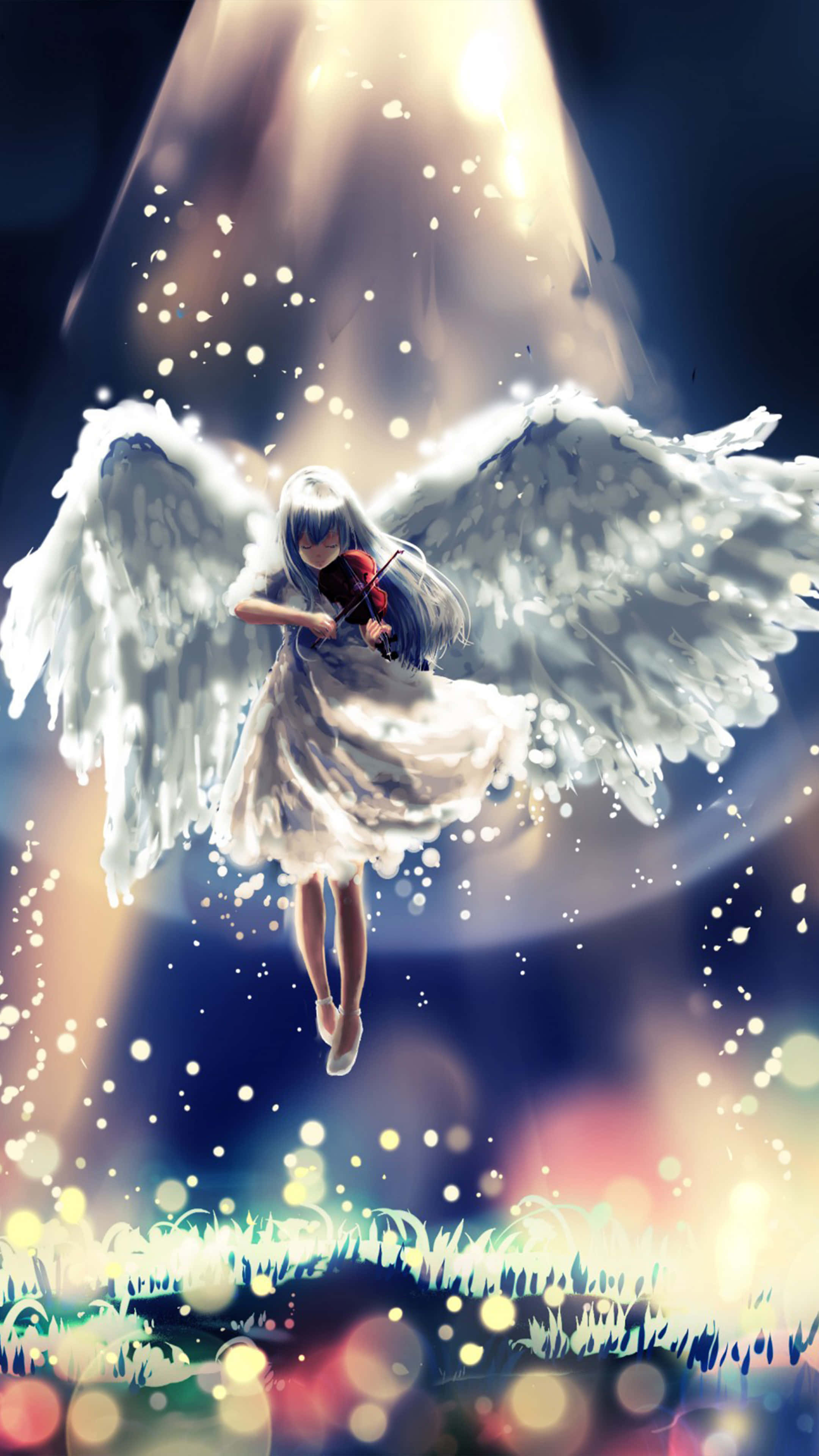angelic, white wings, violin, 4K Phone Wallpaper