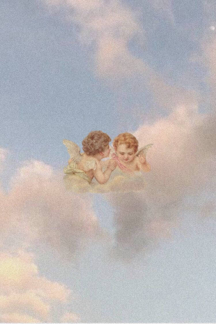 cherubic angels, curly hair, wings, SD Phone Wallpaper