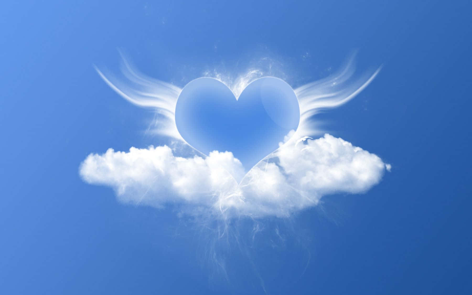 glowing heart, angel wings, fluffy white cloud, HD Desktop Wallpaper