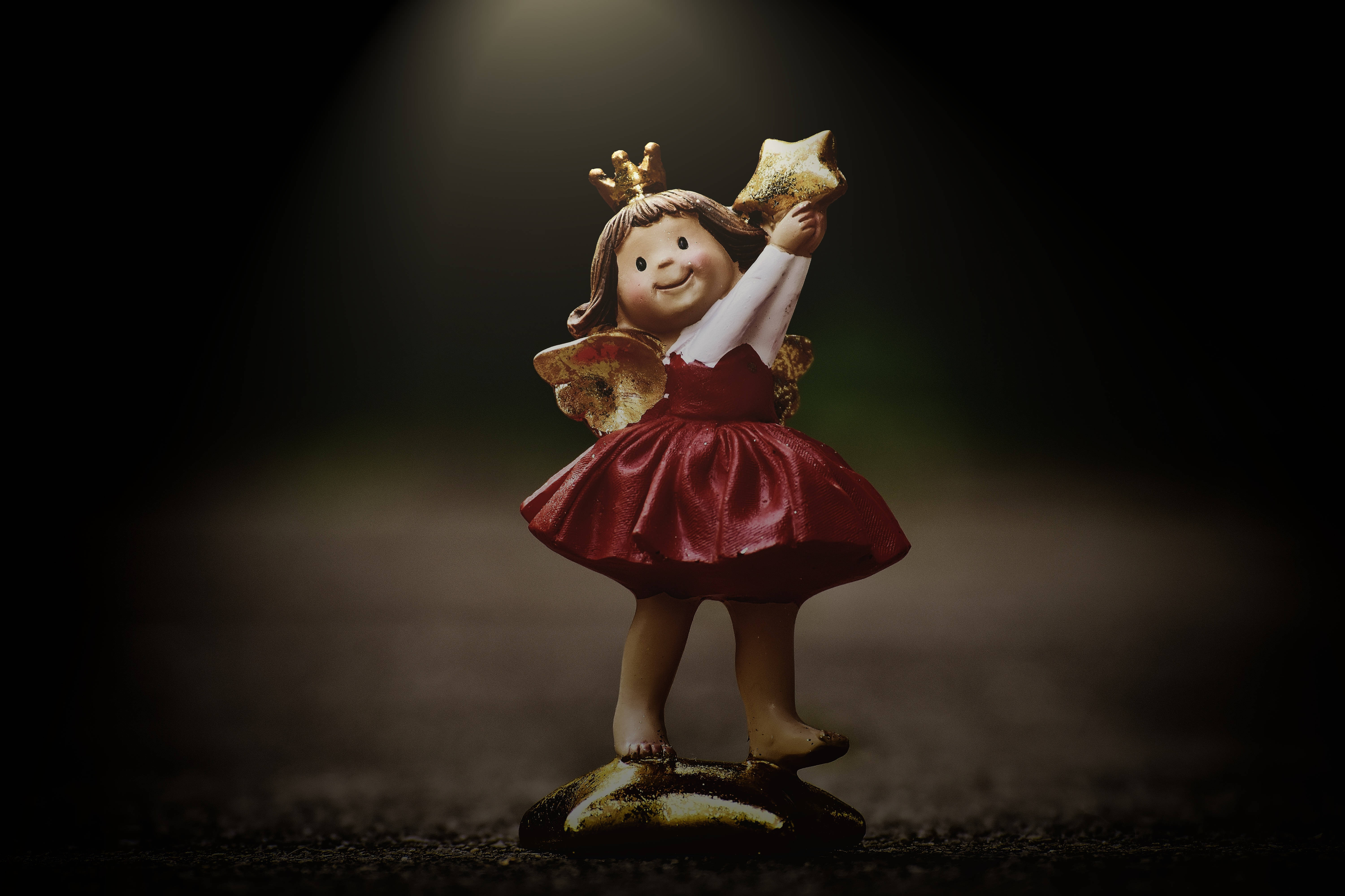 cute angel ornament, ceramic angel figurine, red dress, 5K Desktop Wallpaper