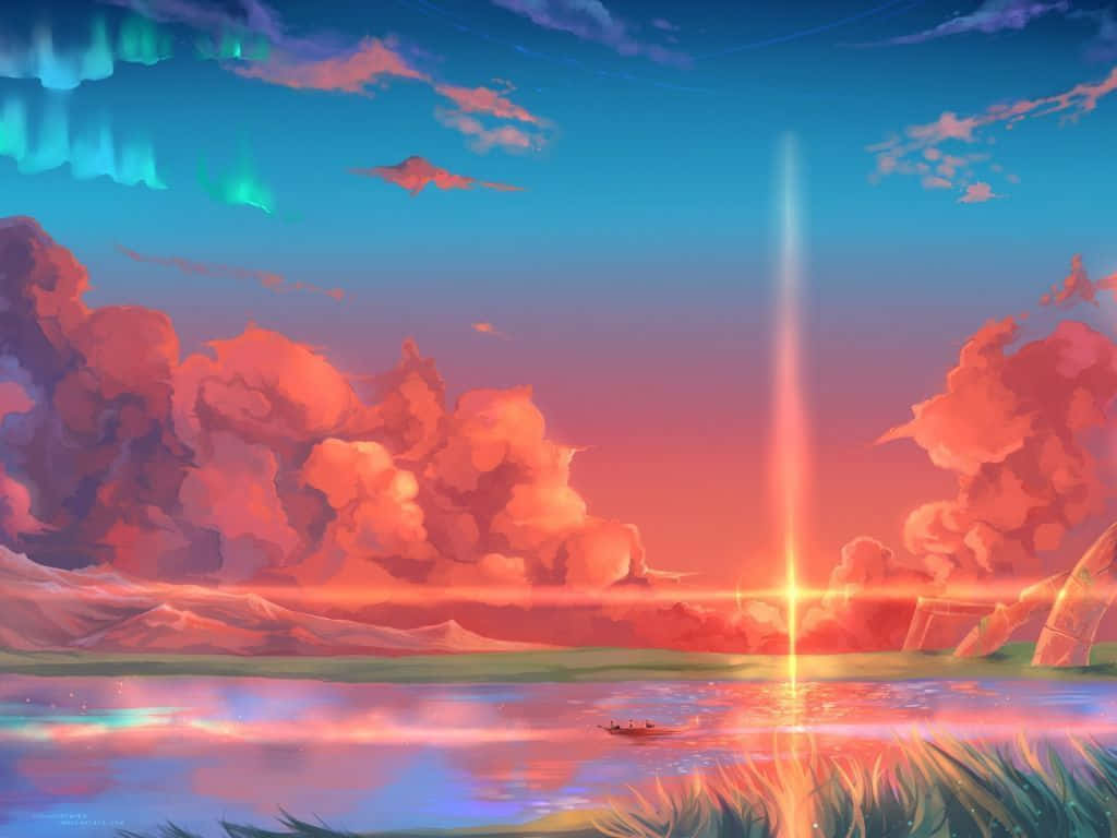 Sunset Skies, pink clouds, calm lake, SD Desktop Wallpaper