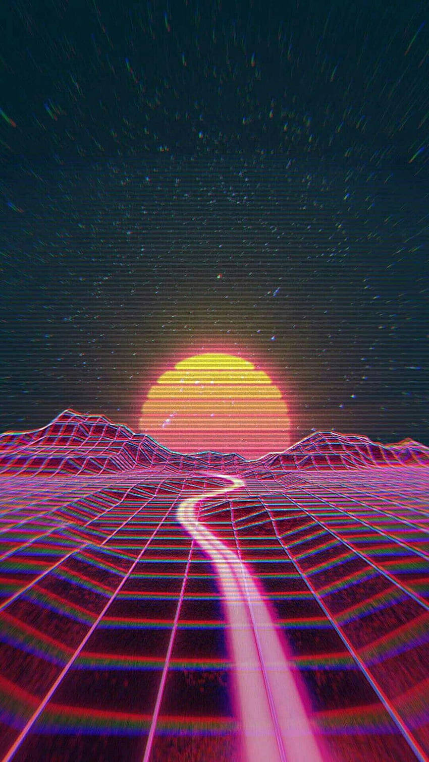 80s anime aesthetic, pink and purple landscape, sunset, HD Phone Wallpaper