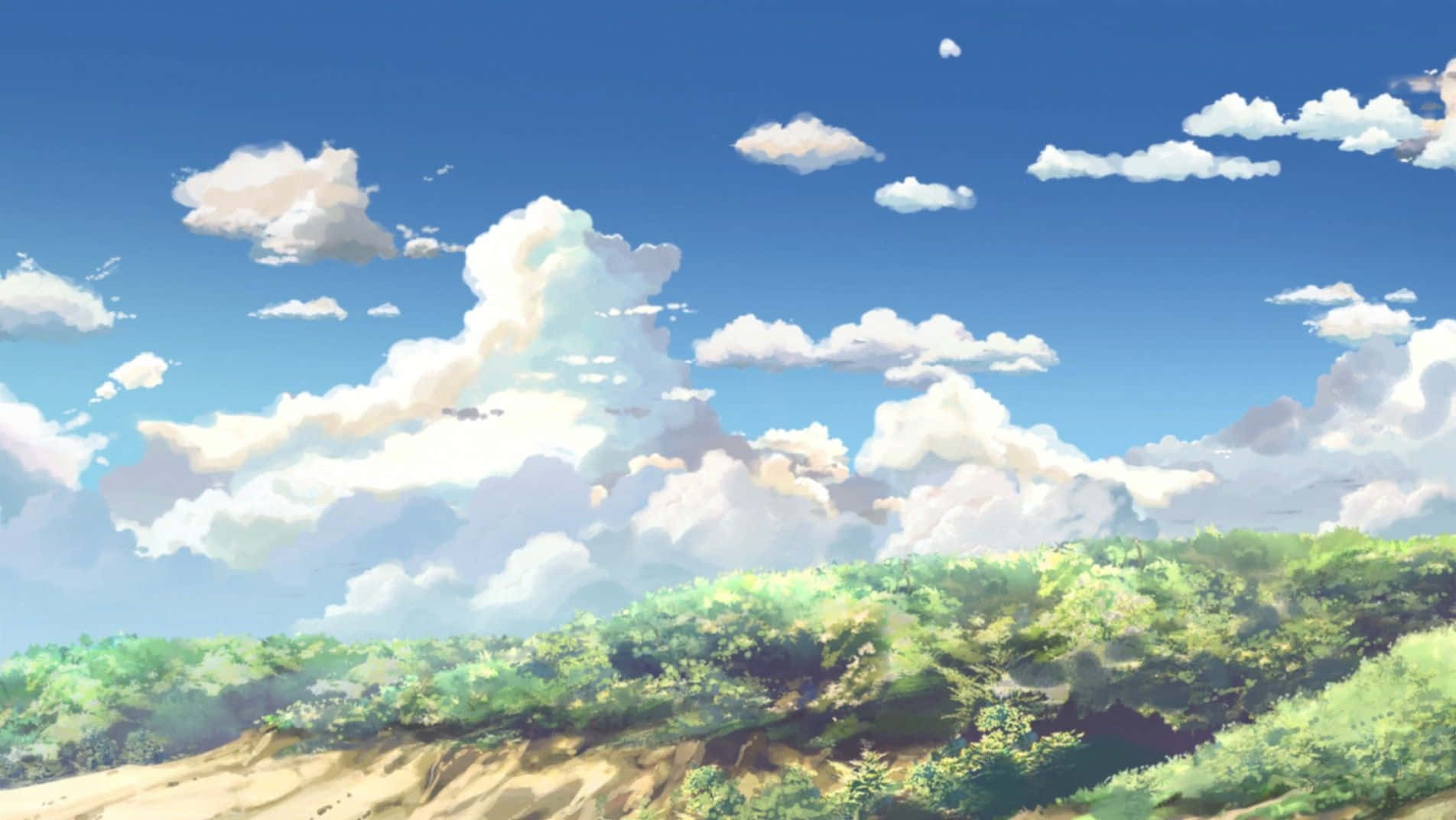 bright sunlight, vast blue sky, fluffy white clouds, HD Desktop Wallpaper