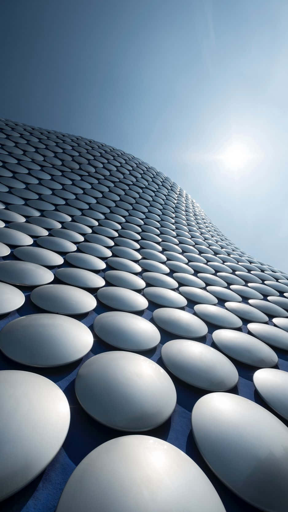 modern architecture, metallic silver oval panels, bright blue sky, HD Phone Wallpaper