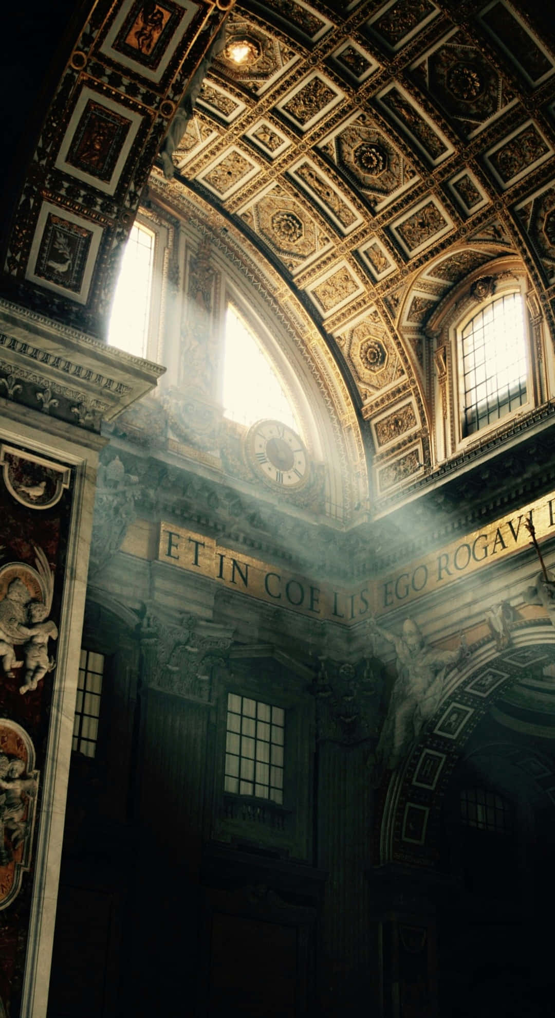 Baroque Church Interior, golden ceiling, classical frescoes, Full HD Phone Wallpaper