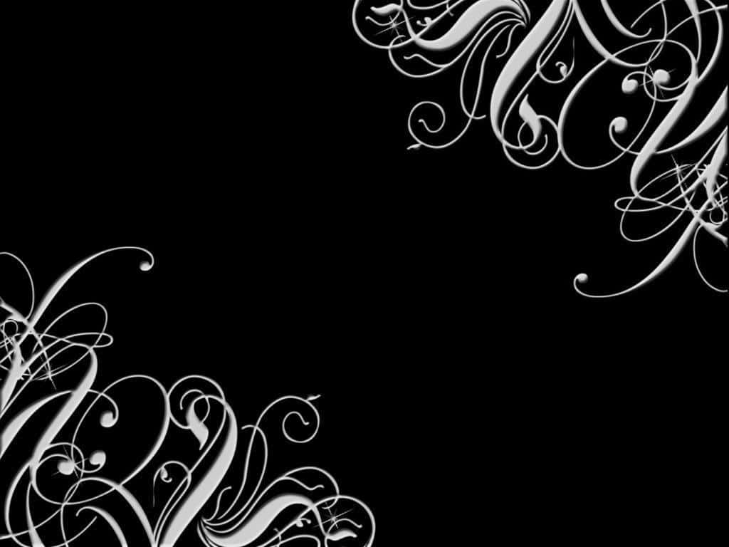 stark black background, elegant white ornamental swirls, monochrome landscape, SD Desktop Wallpaper