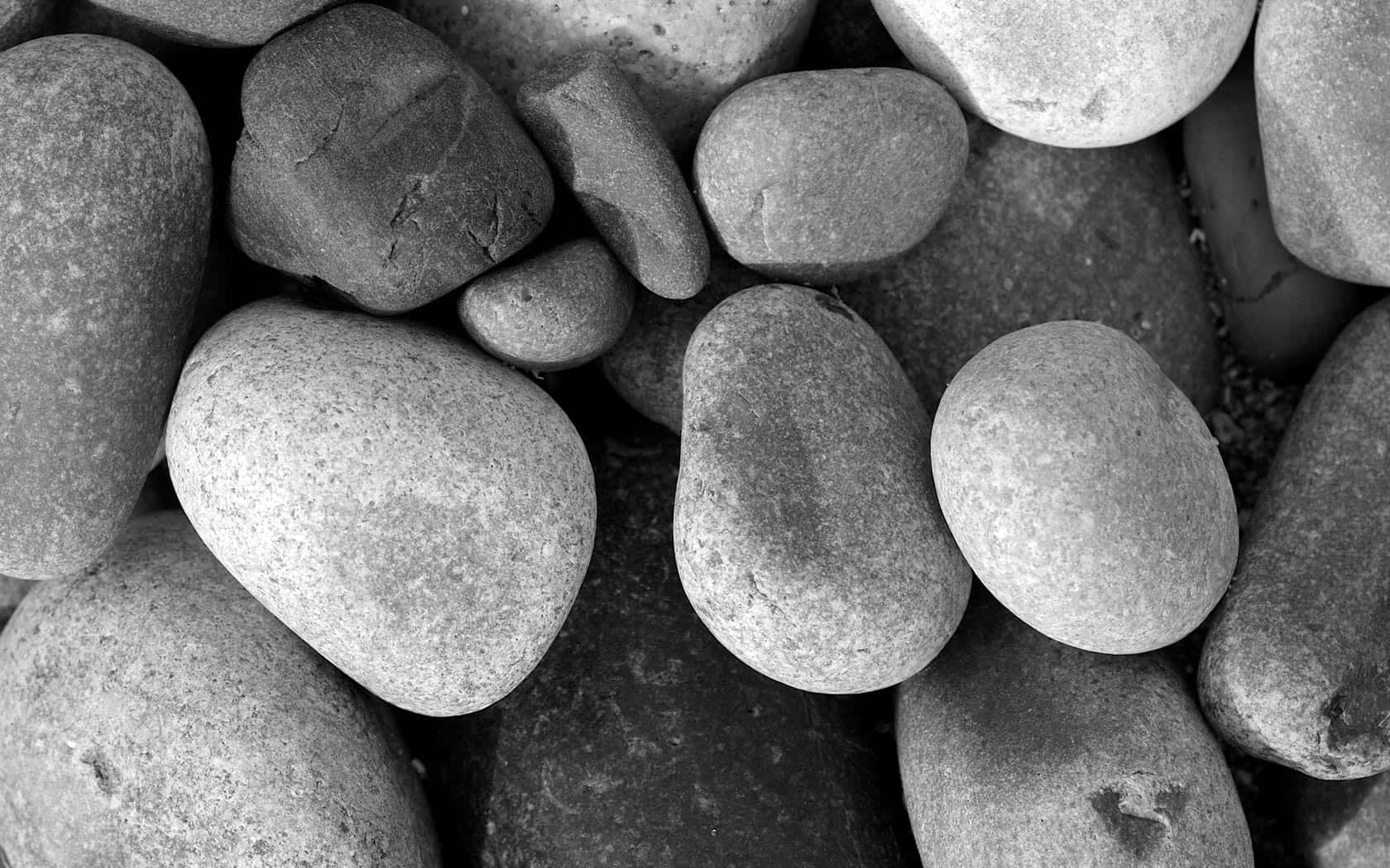 black and white landscape, smooth rounded river stones, gray tones, HD Desktop Wallpaper