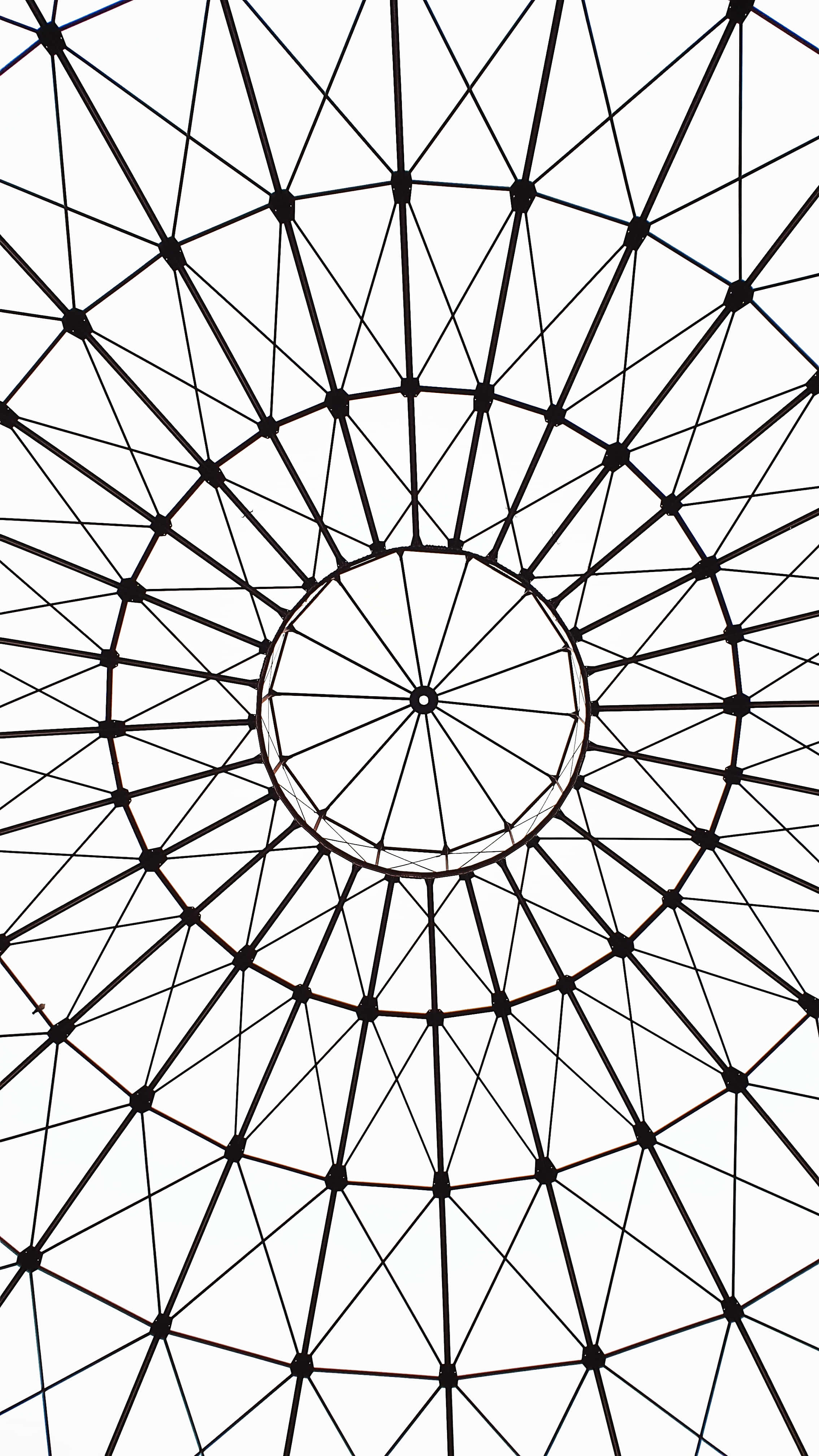 black geometric lattice, central circle, plain white background, 4K Phone Wallpaper